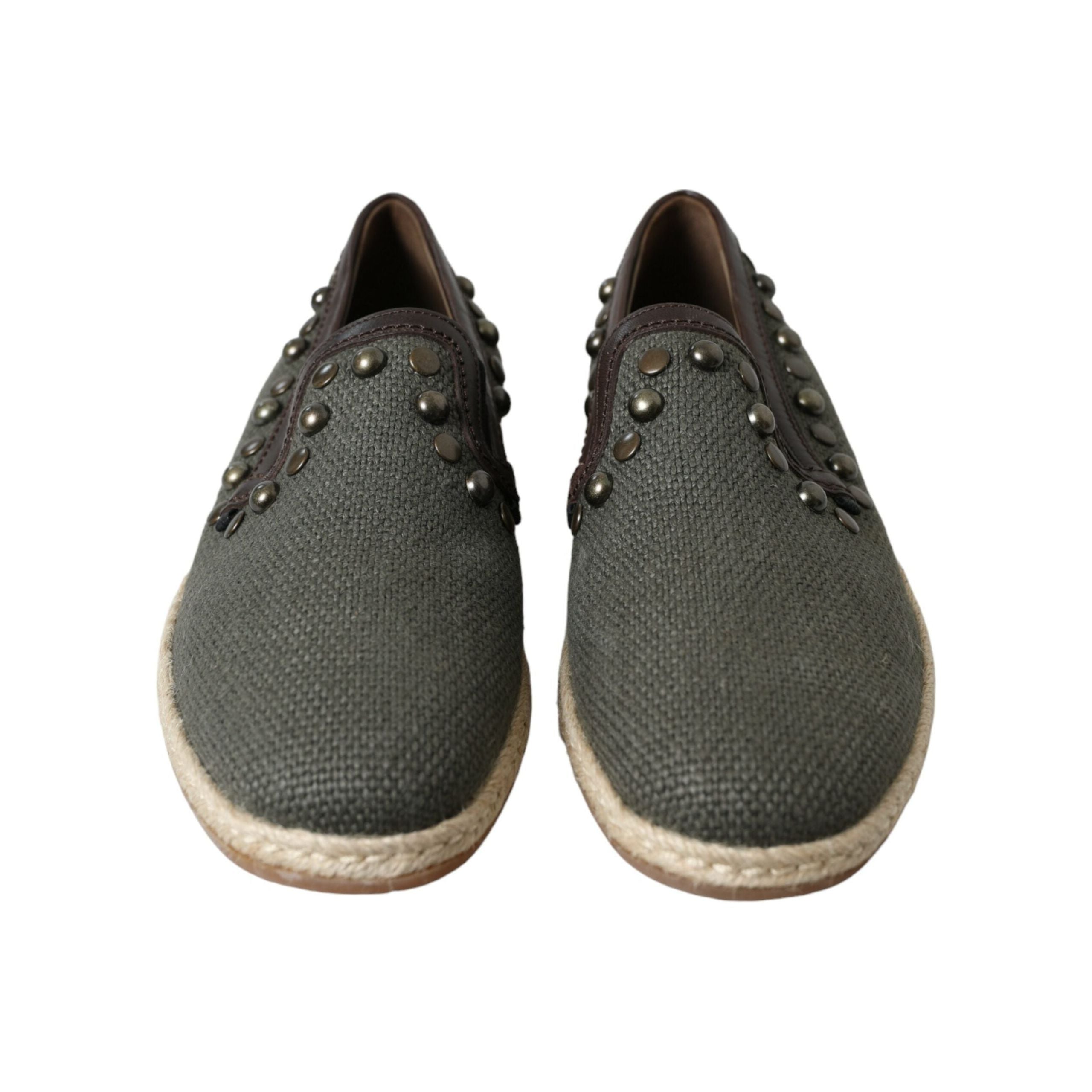 Dolce & Gabbana Black Studded Canvas Loafer Slippers
