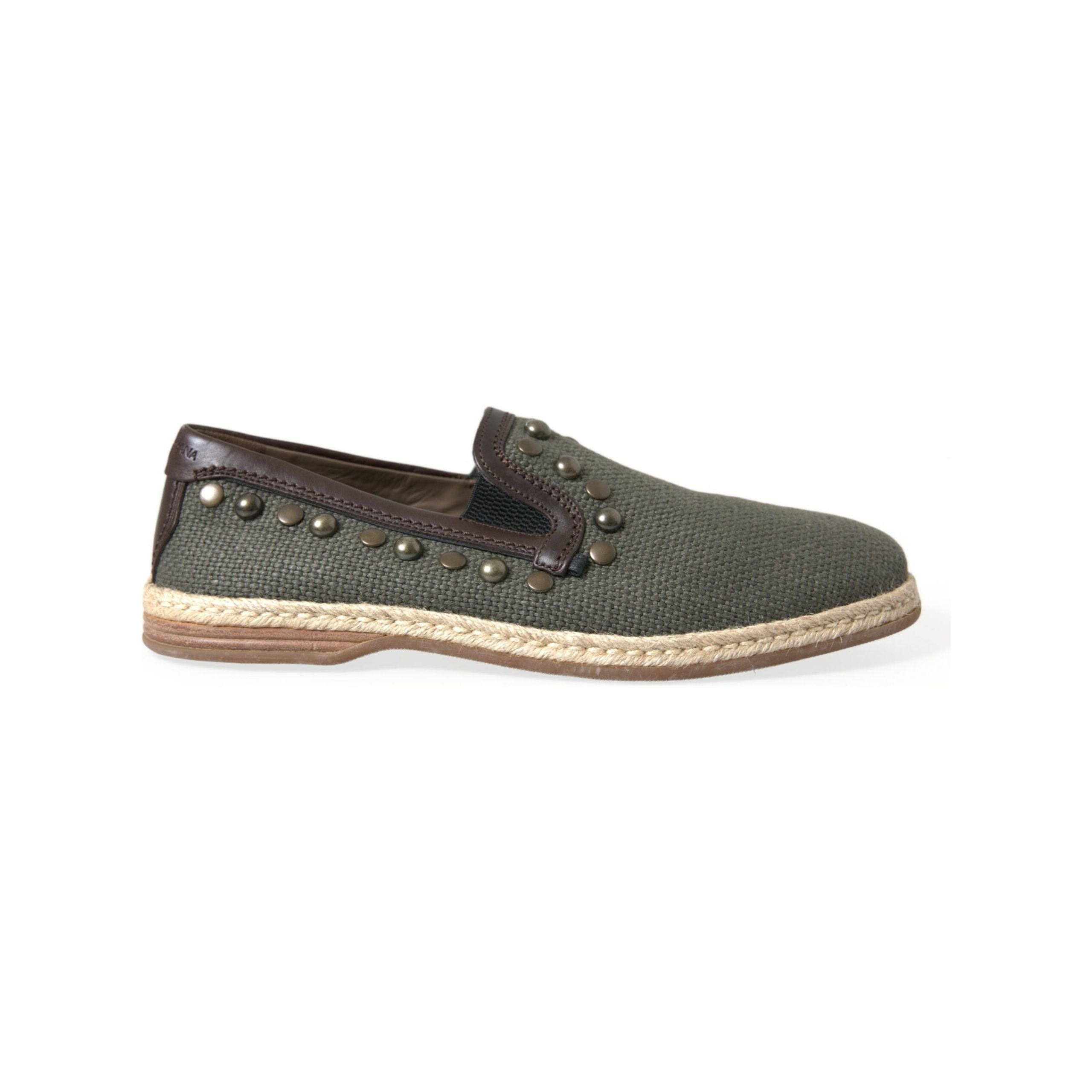 Dolce & Gabbana Black Studded Canvas Loafer Slippers