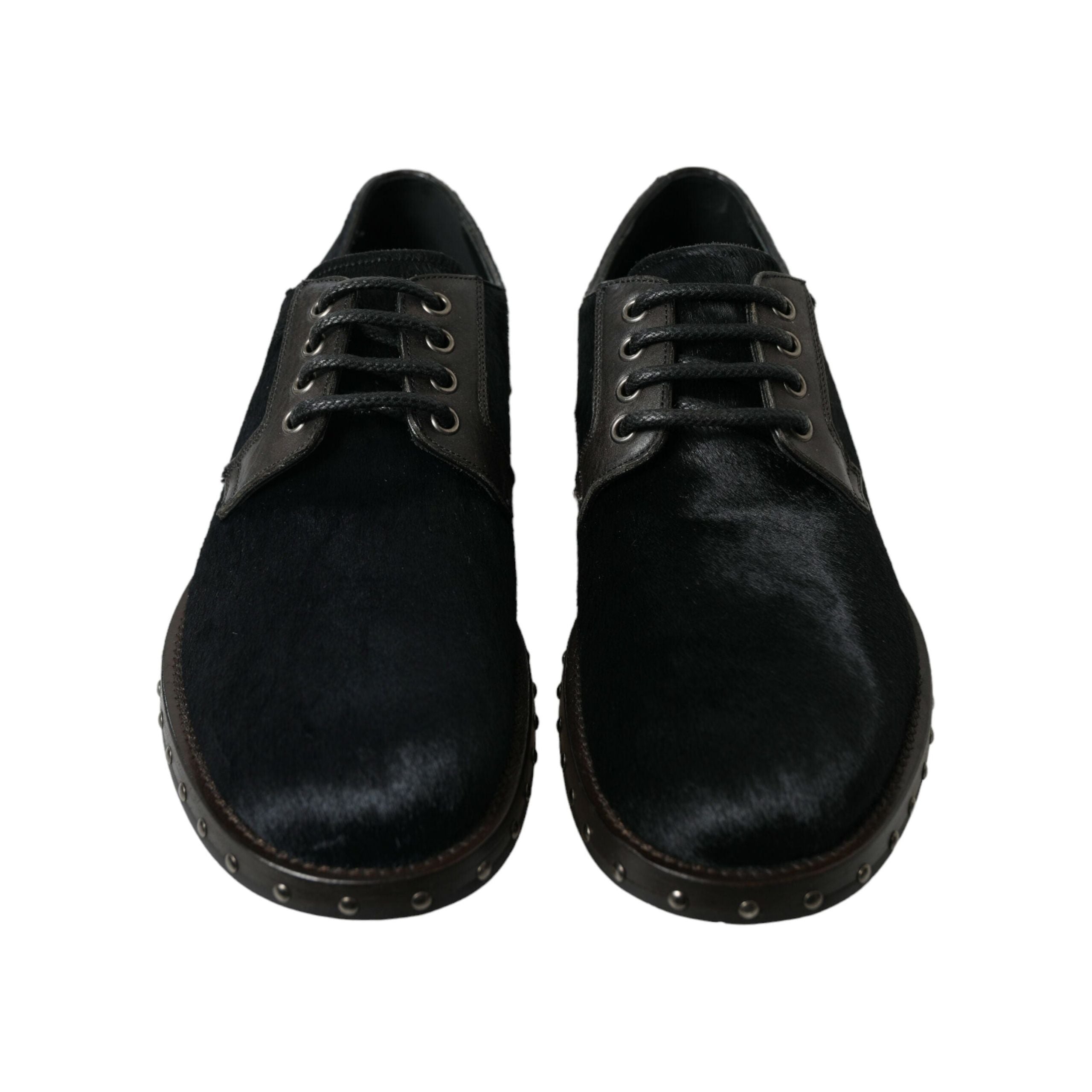 Dolce & Gabbana Black Calf Fur Derby Shoes