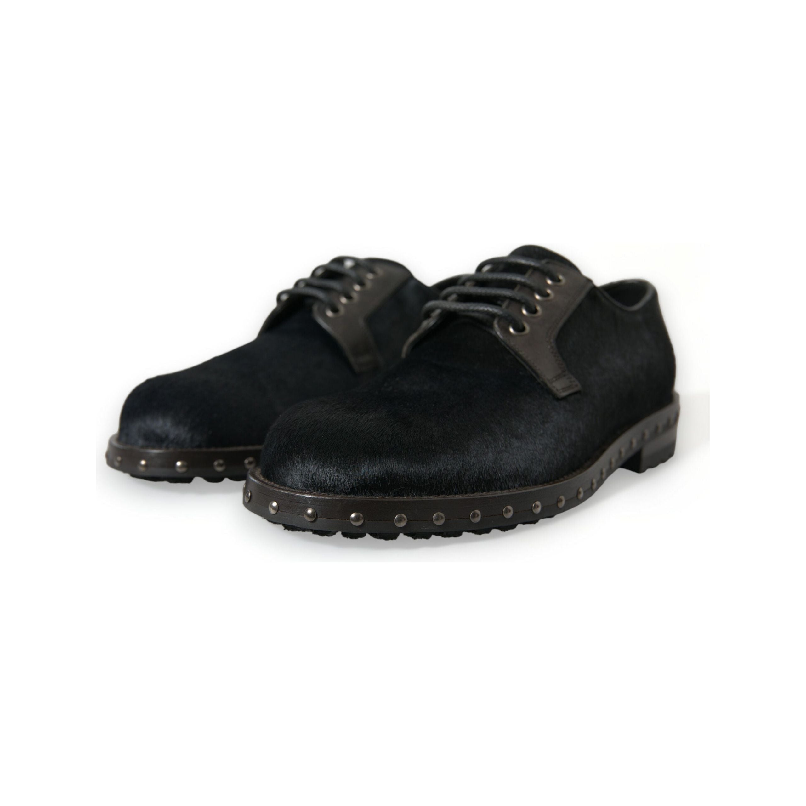 Dolce & Gabbana Black Calf Fur Derby Shoes