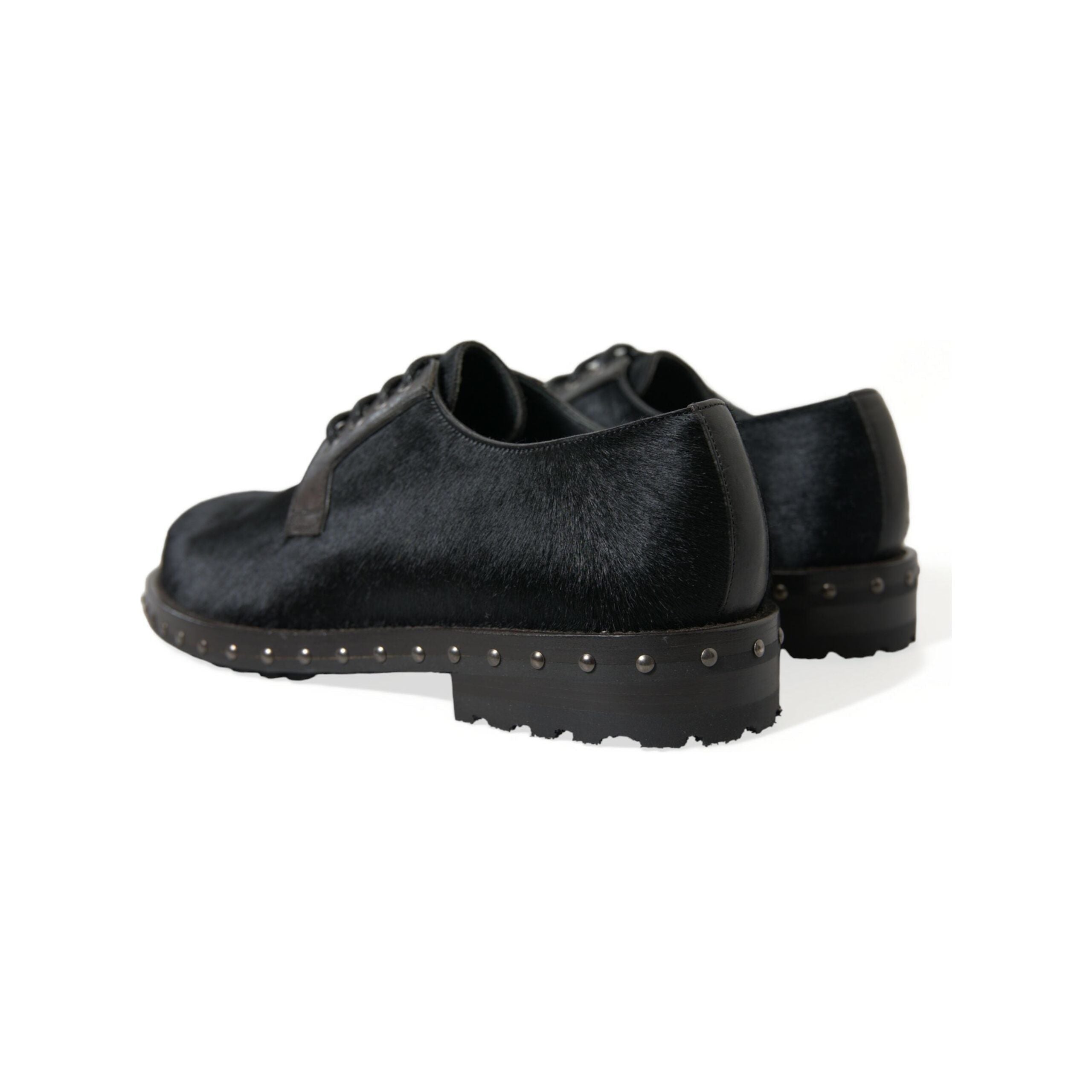 Dolce & Gabbana Black Calf Fur Derby Shoes