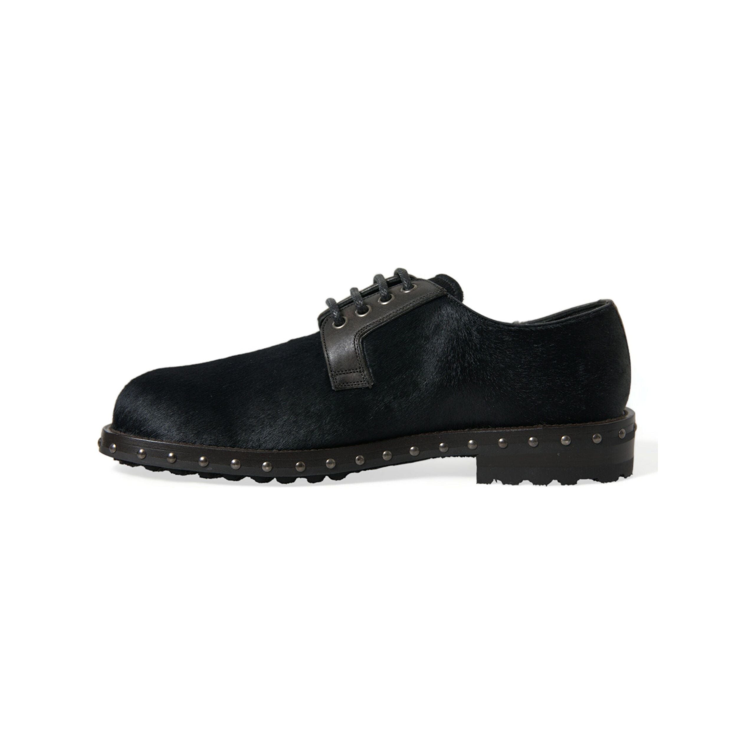 Dolce & Gabbana Black Calf Fur Derby Shoes