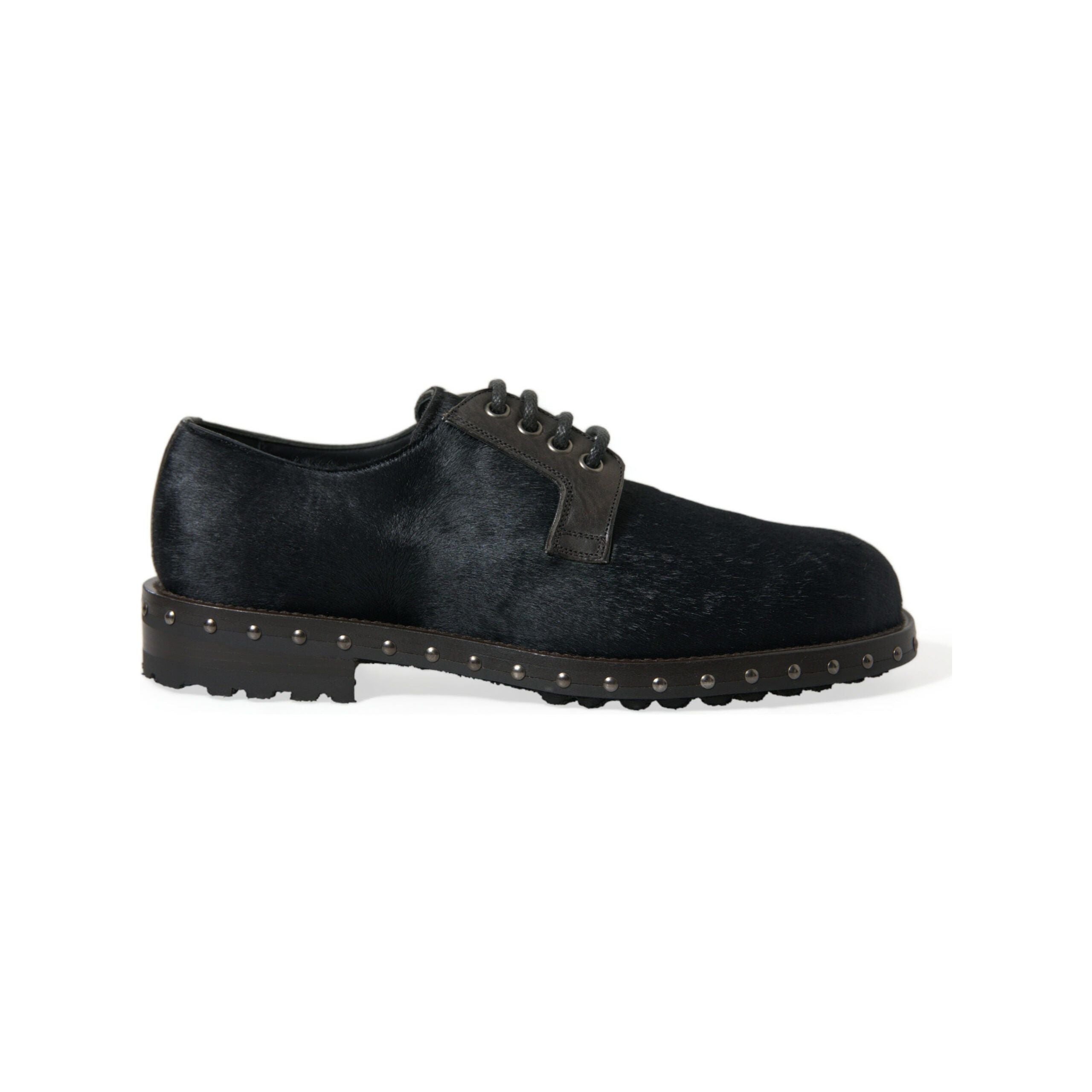 Dolce & Gabbana Black Calf Fur Derby Shoes