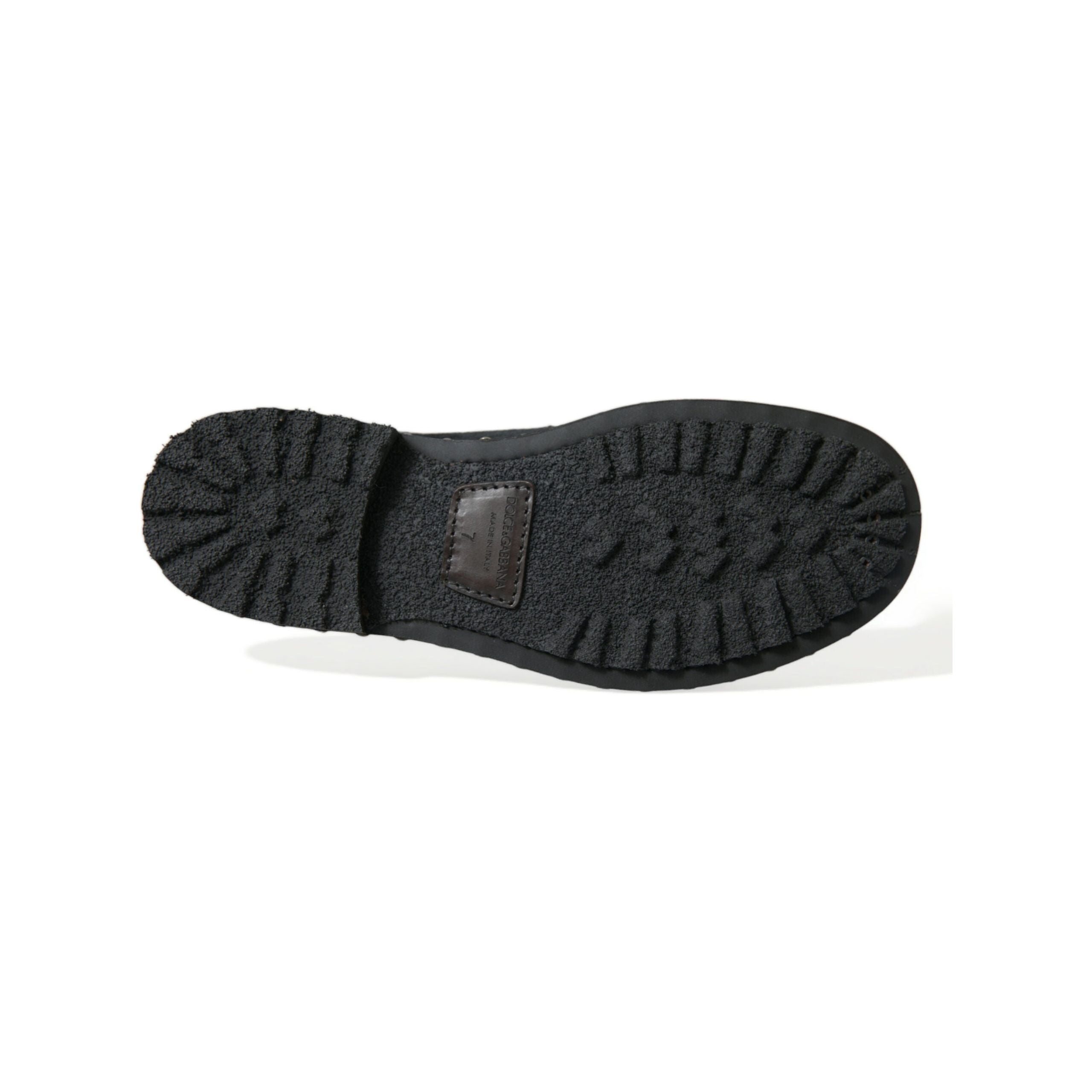 Dolce & Gabbana Black Calf Fur Derby Shoes