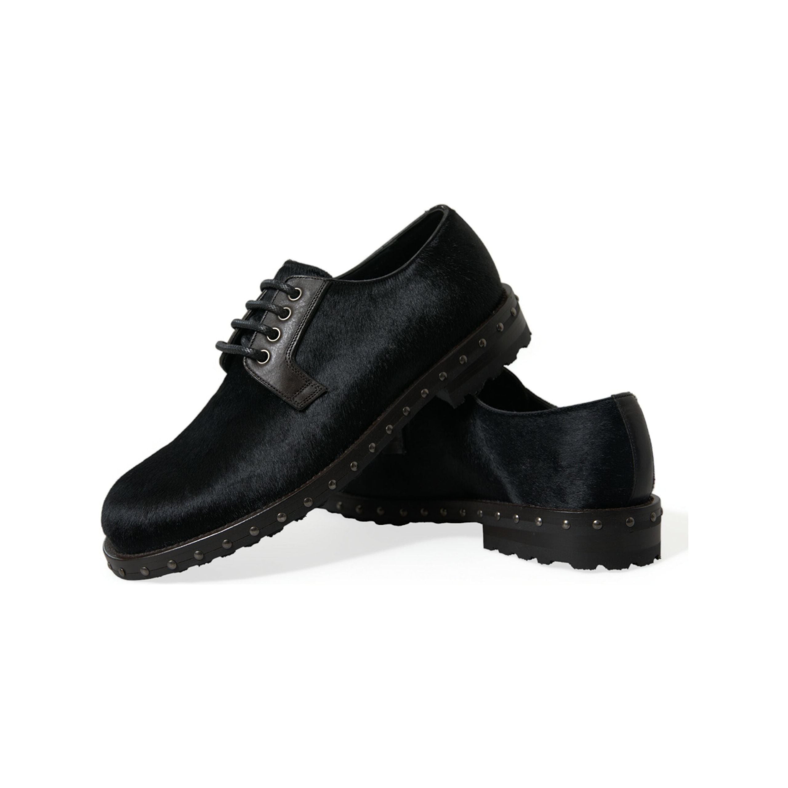 Dolce & Gabbana Black Calf Fur Derby Shoes