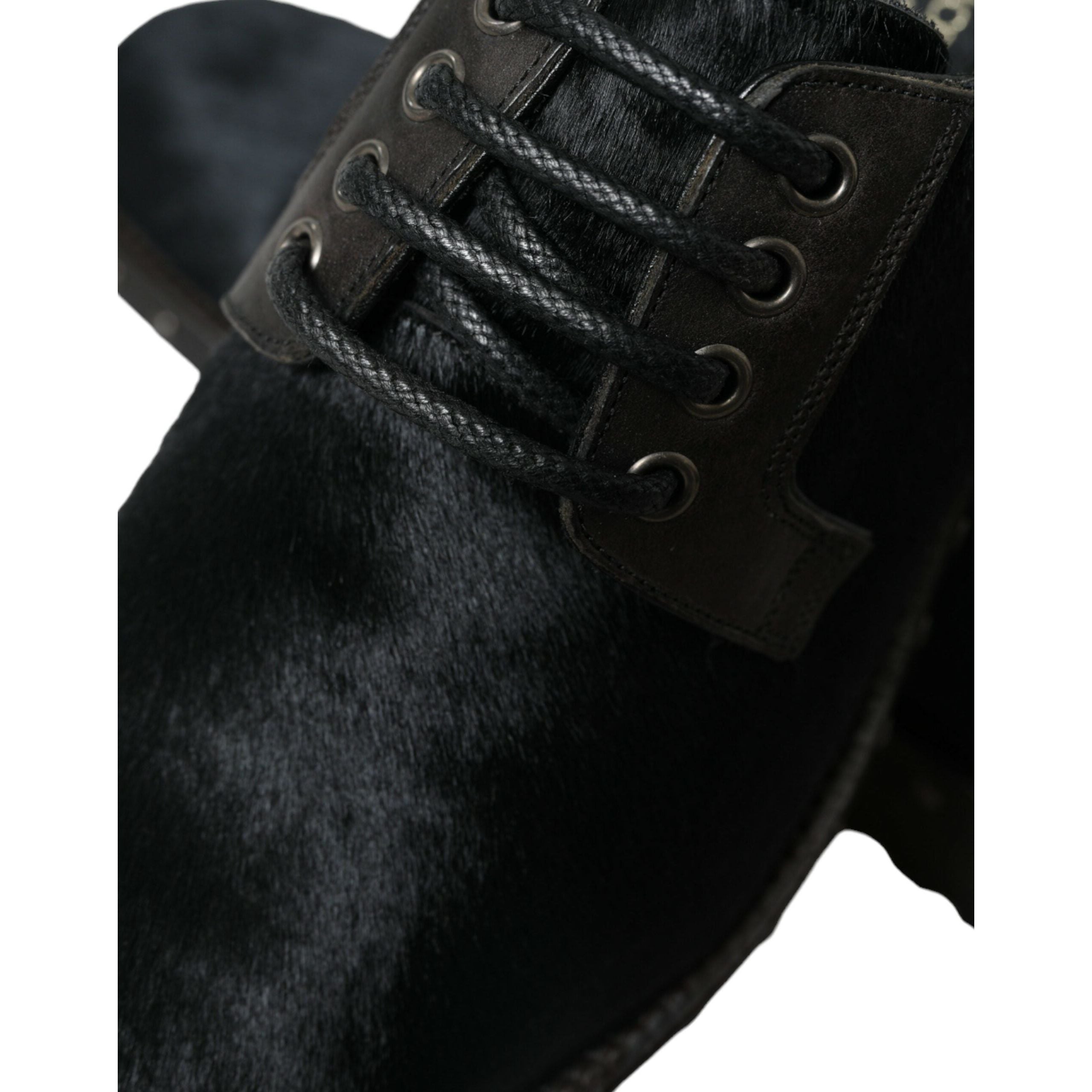 Dolce & Gabbana Black Calf Fur Derby Shoes