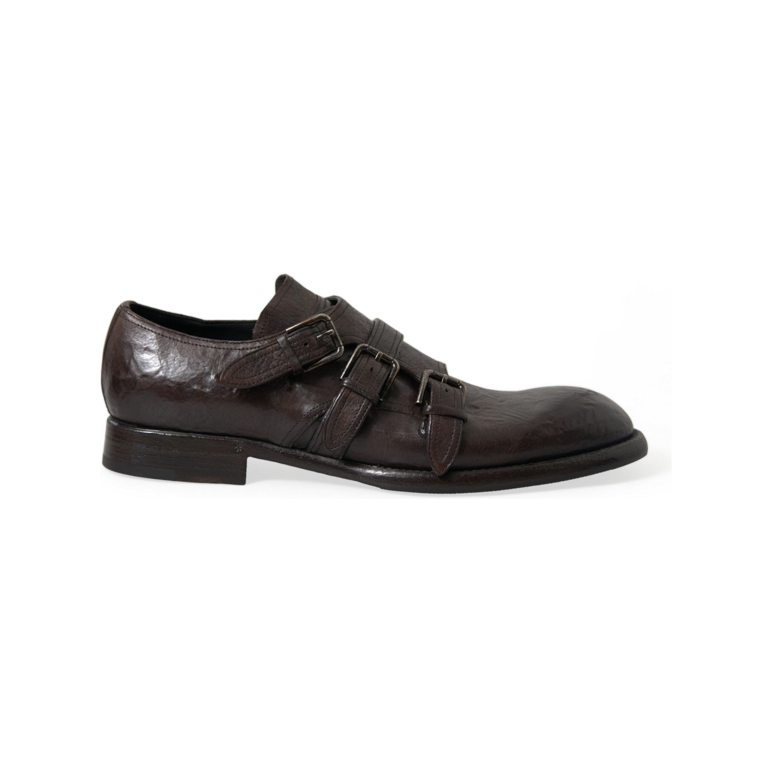 Dolce & Gabbana Black Leather Triple Buckle Dress Shoes