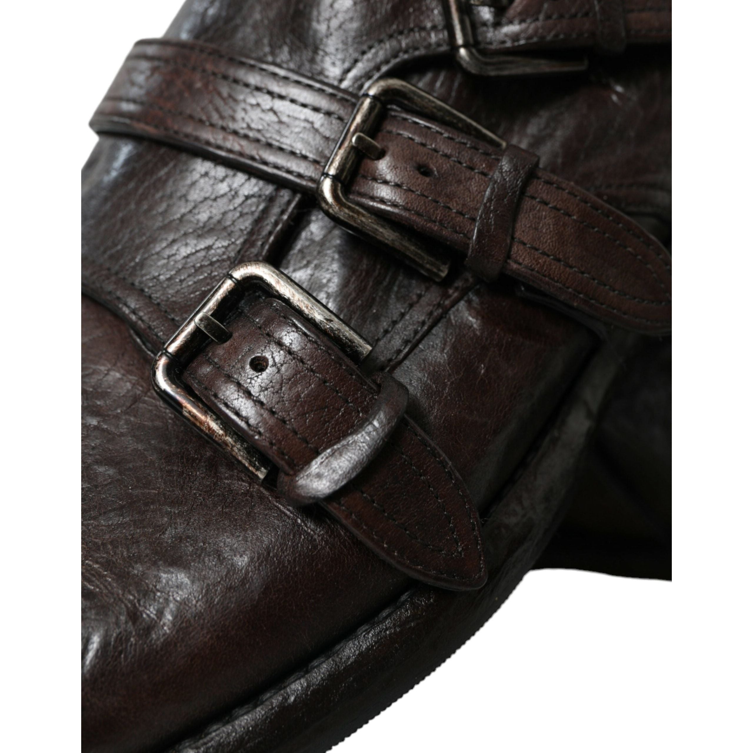 Dolce & Gabbana Black Leather Triple Buckle Dress Shoes