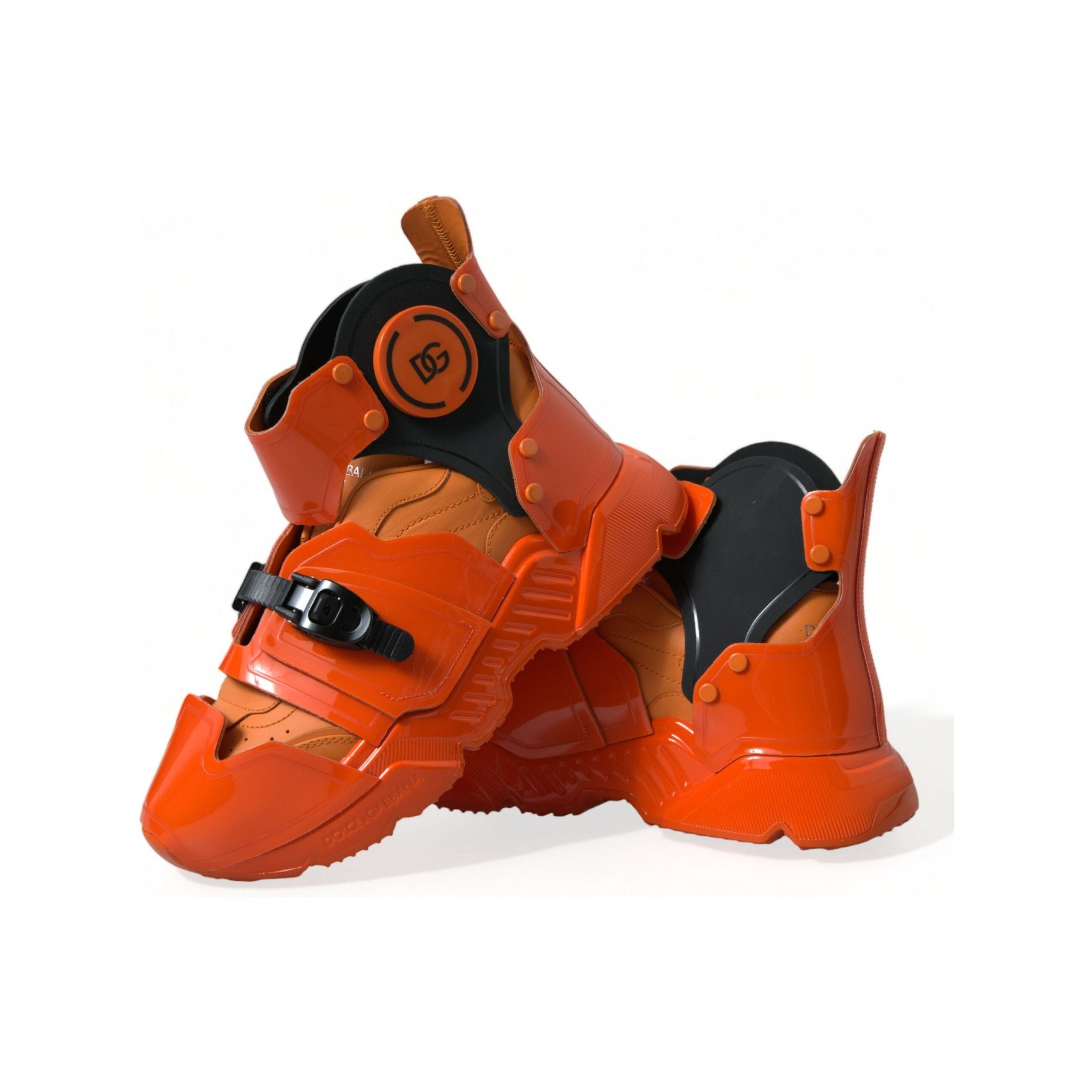 Dolce & Gabbana Orange Leather High-Top Sneakers Charm