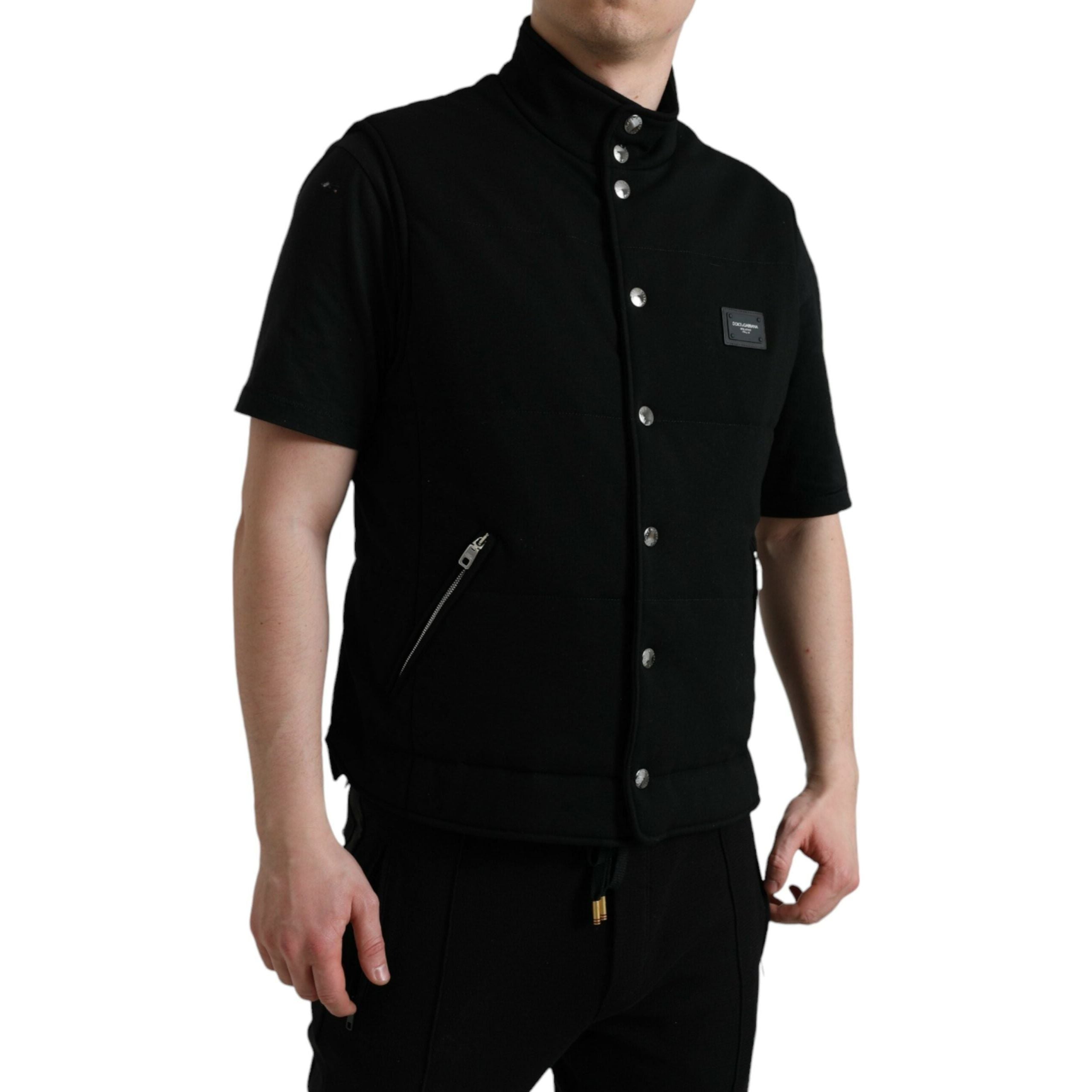 Dolce & Gabbana Black Rayon Sleeveless Vest Jacket