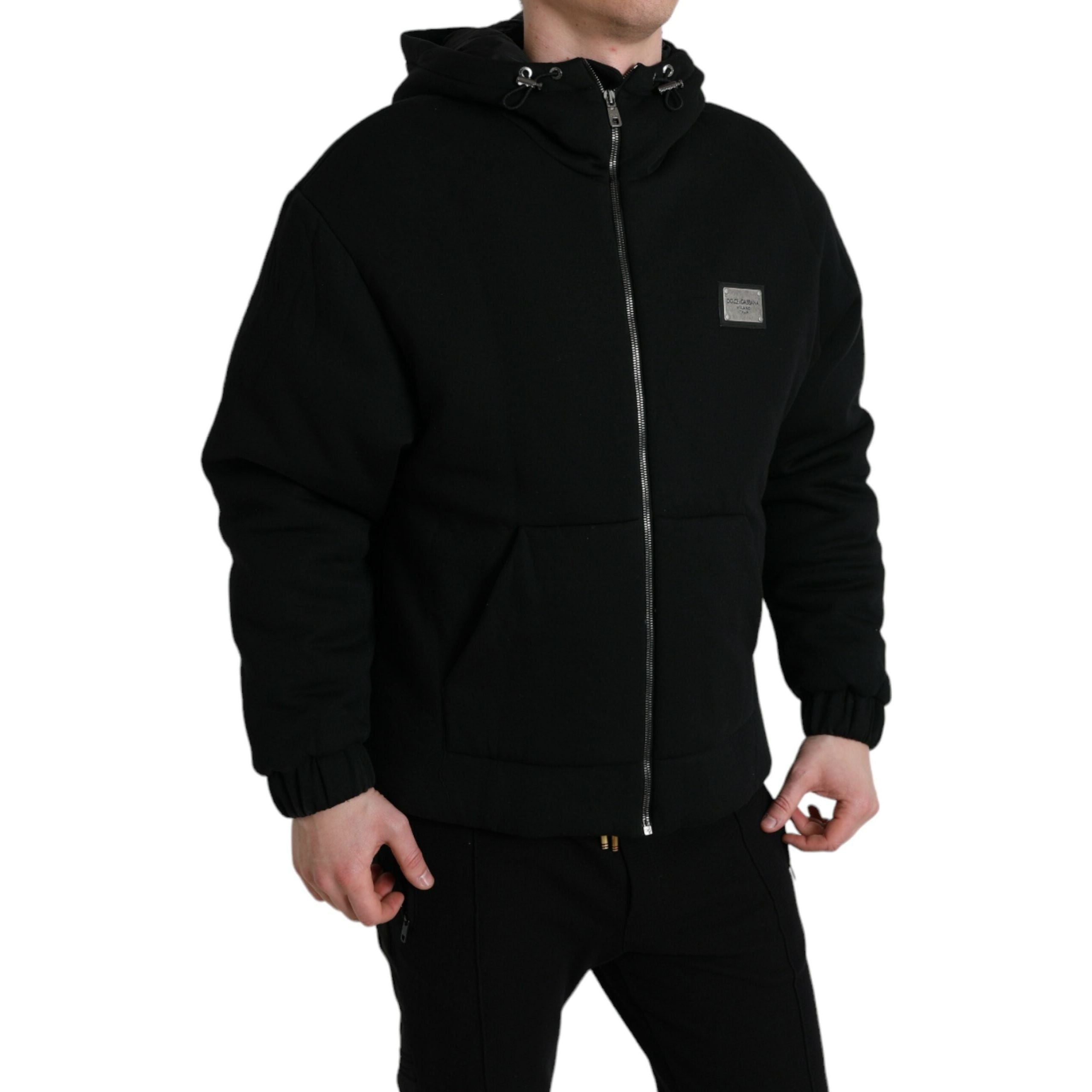 Dolce & Gabbana Black Cotton Bomber Jacket with Hood