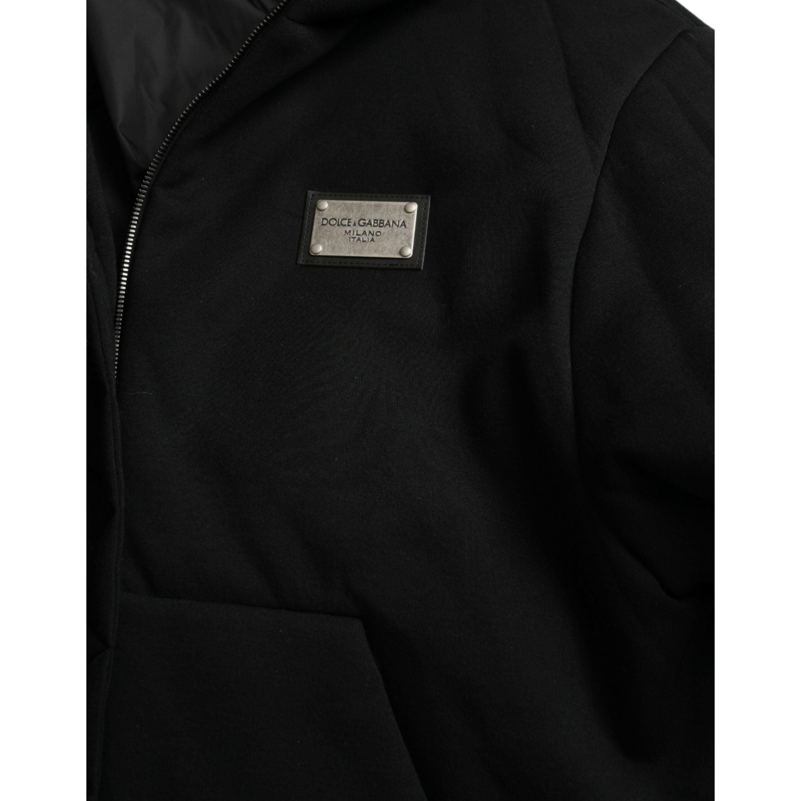 Dolce & Gabbana Black Cotton Bomber Jacket with Hood