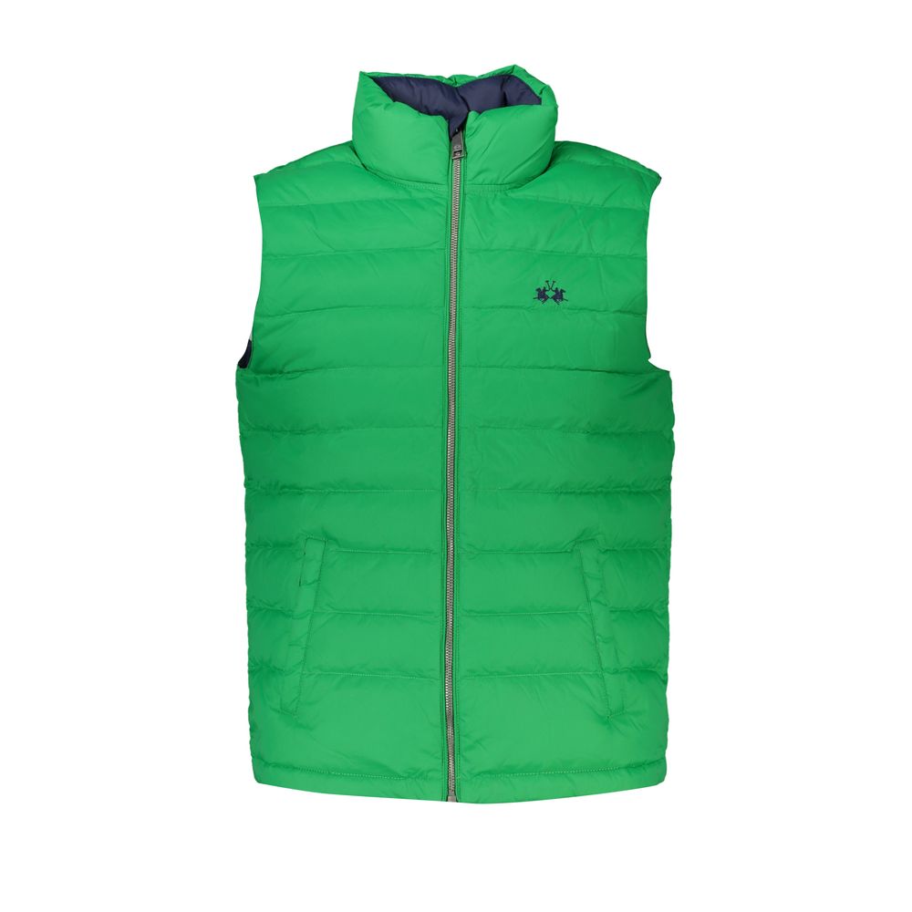 La Martina Green Cotton Sleek Sleeveless Jacket with Embroidery