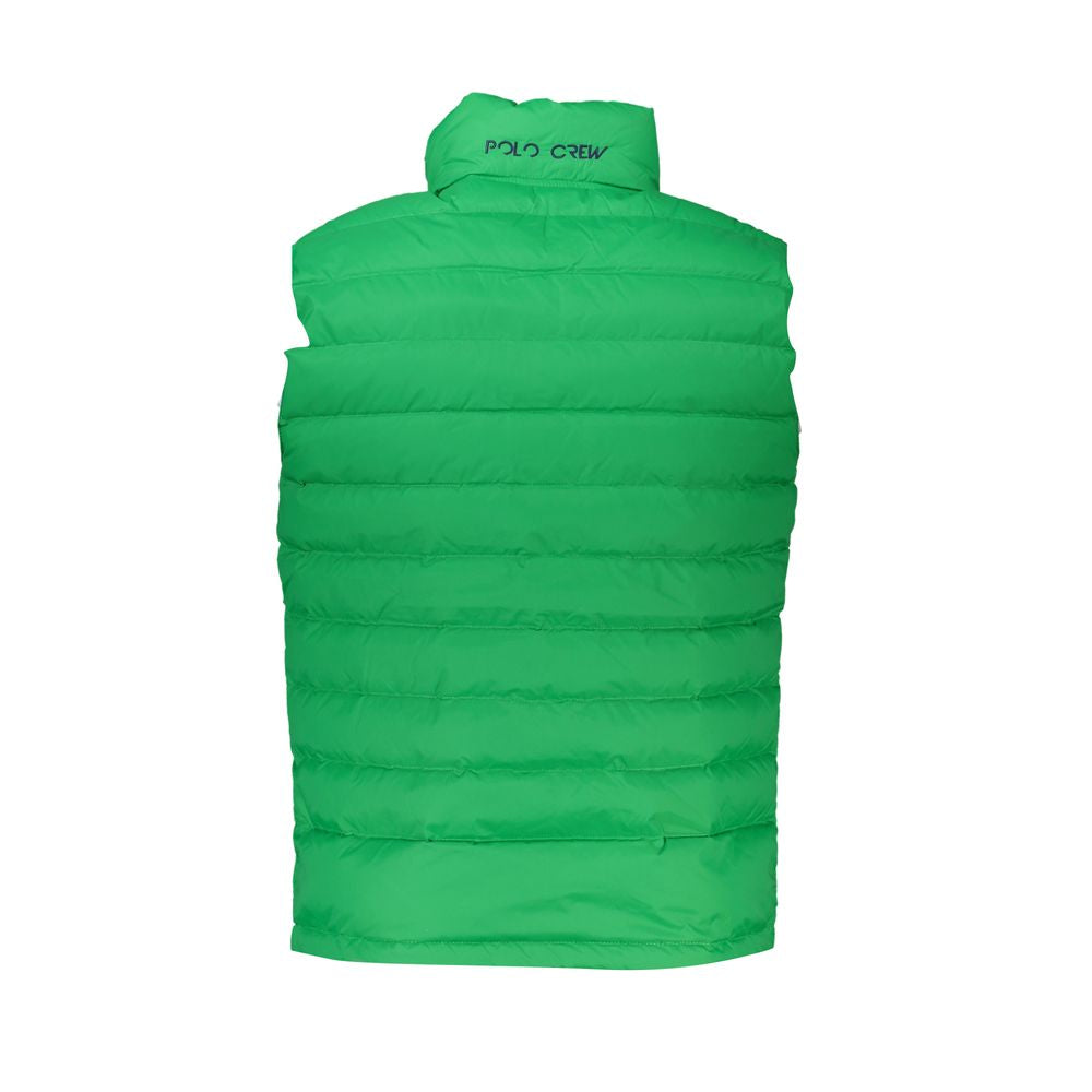 La Martina Green Cotton Sleek Sleeveless Jacket with Embroidery