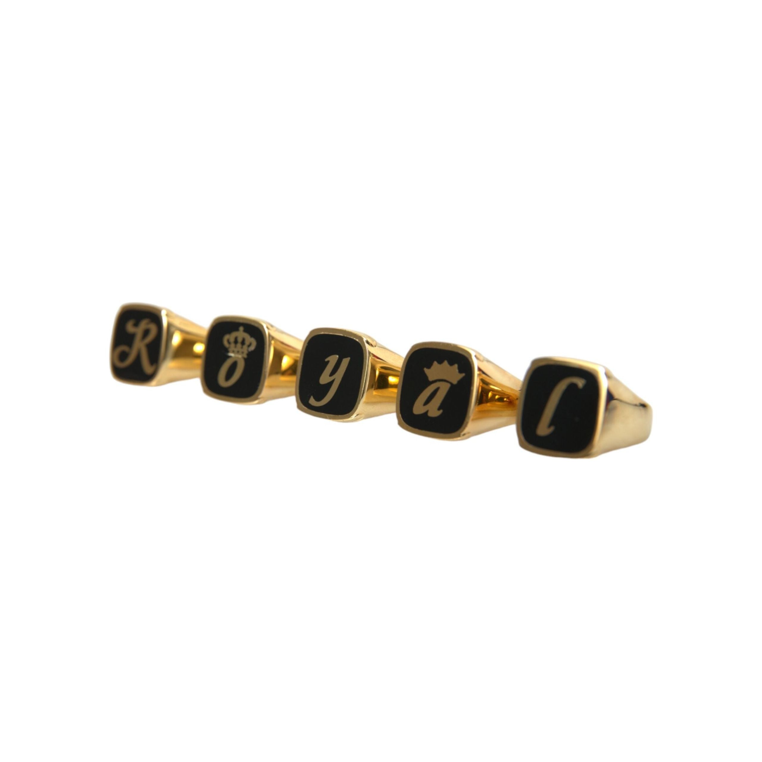Dolce & Gabbana Gold Brass ROYAL Enamel Set of 5 Ring