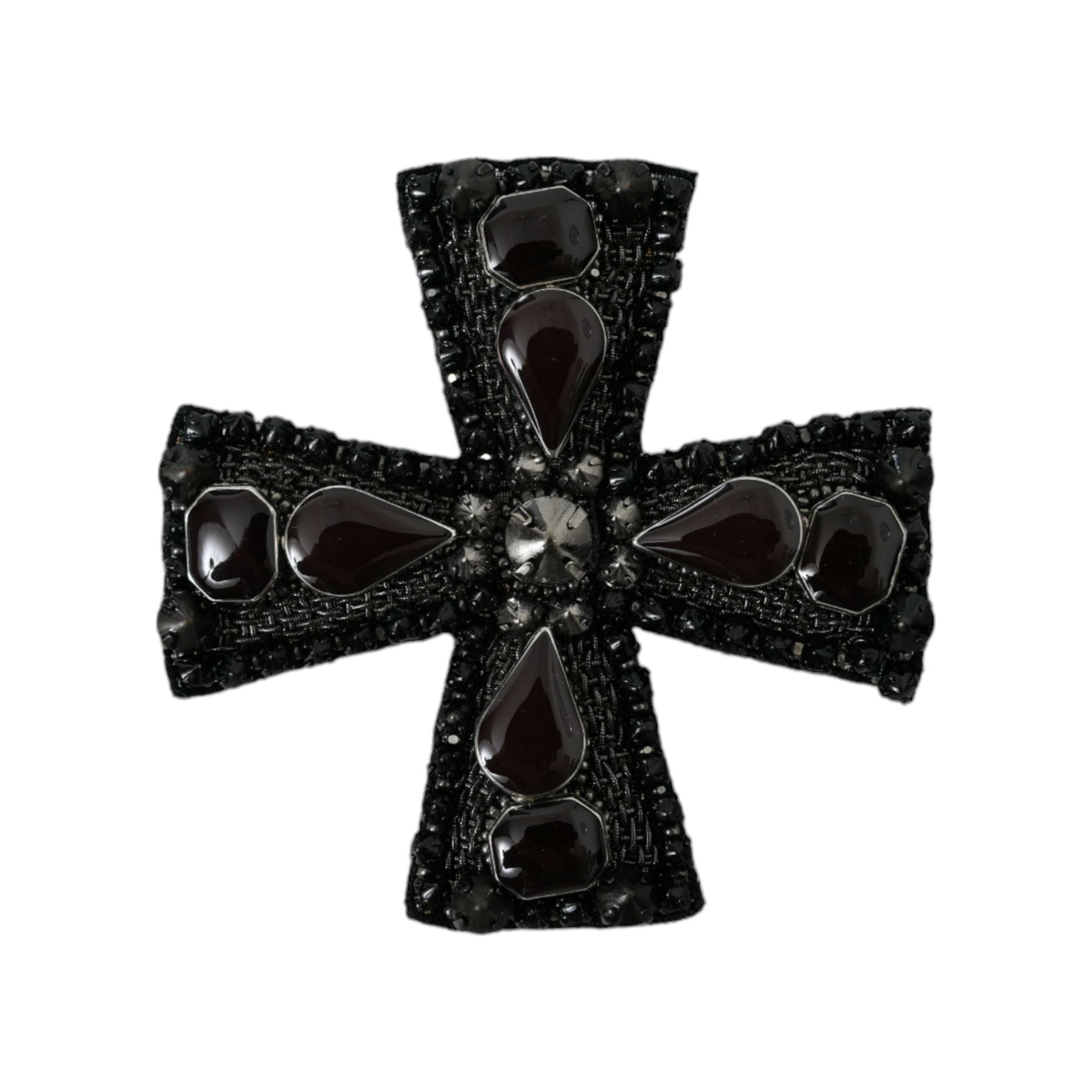 Dolce & Gabbana Black Crystals Brass Cross Pin Brooch