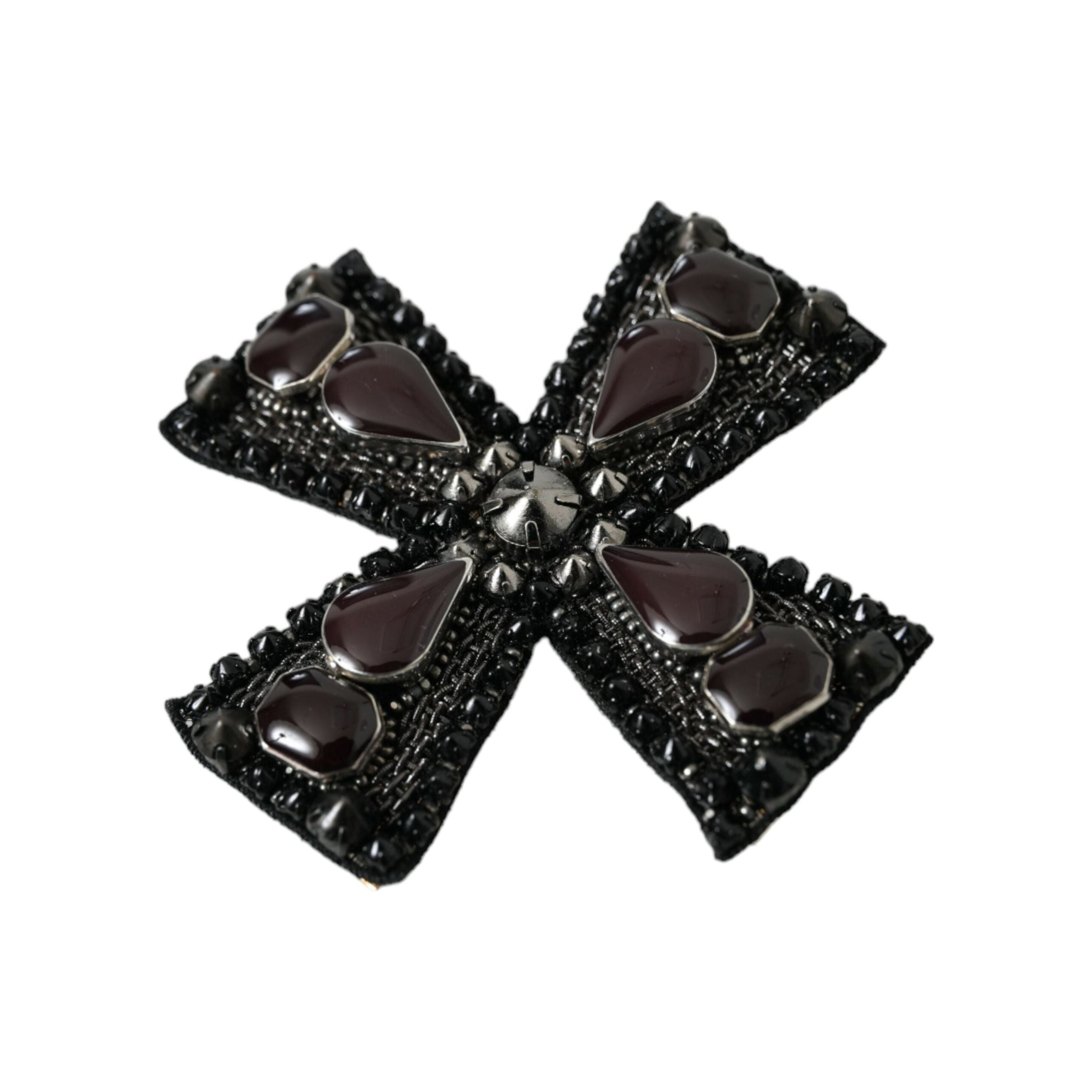 Dolce & Gabbana Black Crystals Brass Cross Pin Brooch