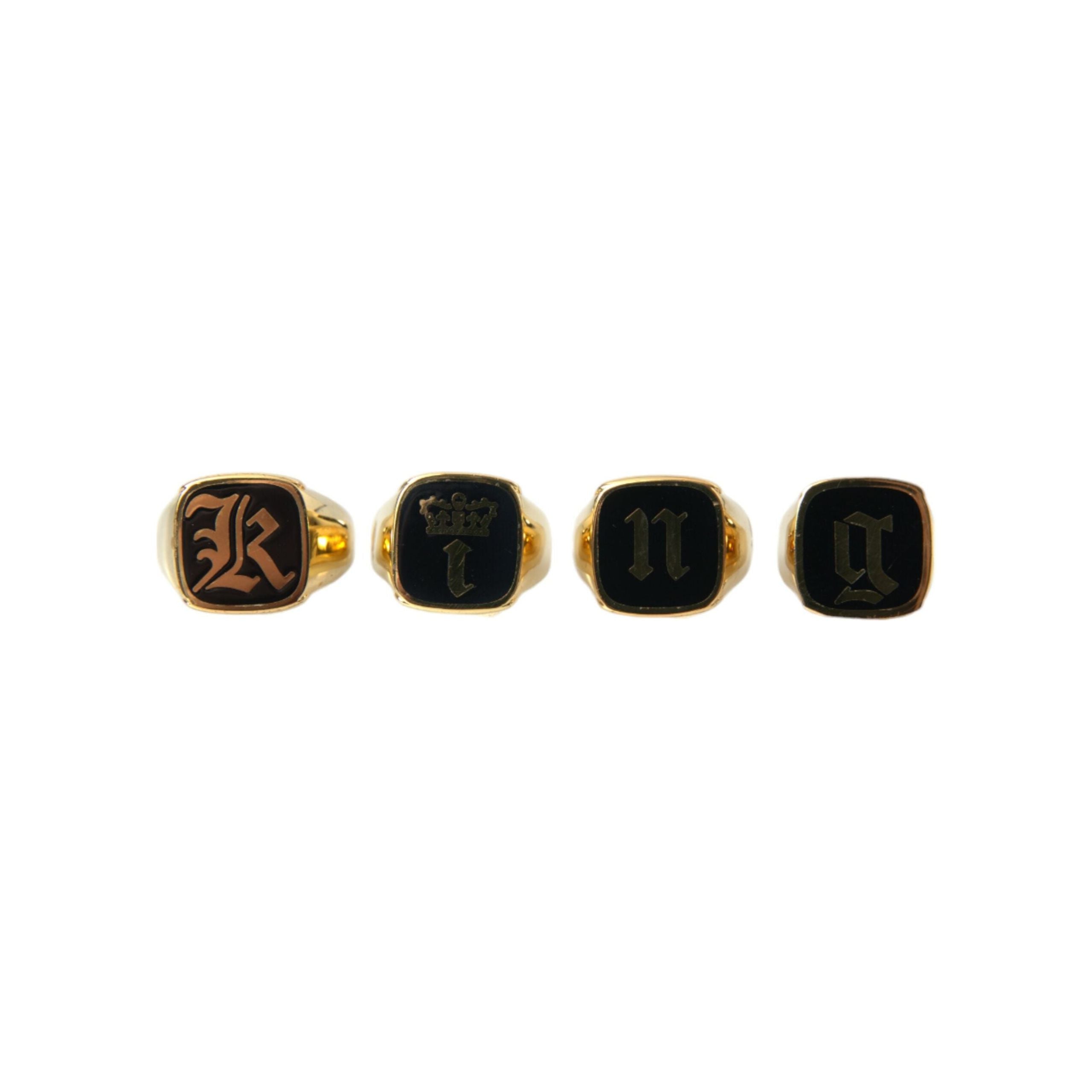 Dolce & Gabbana Gold Brass KING Enamel Set of 4 Ring