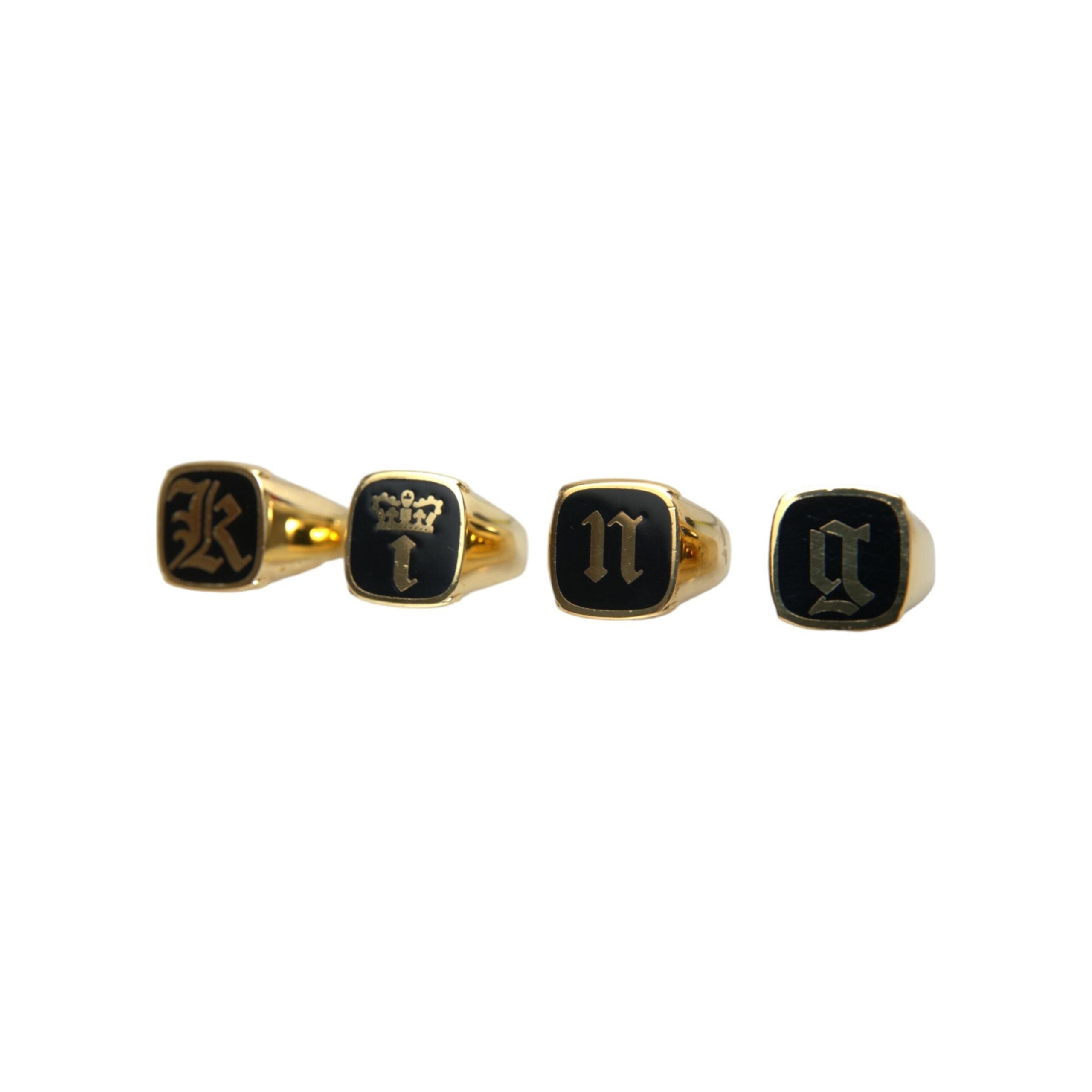 Dolce & Gabbana Gold Brass KING Enamel Set of 4 Ring