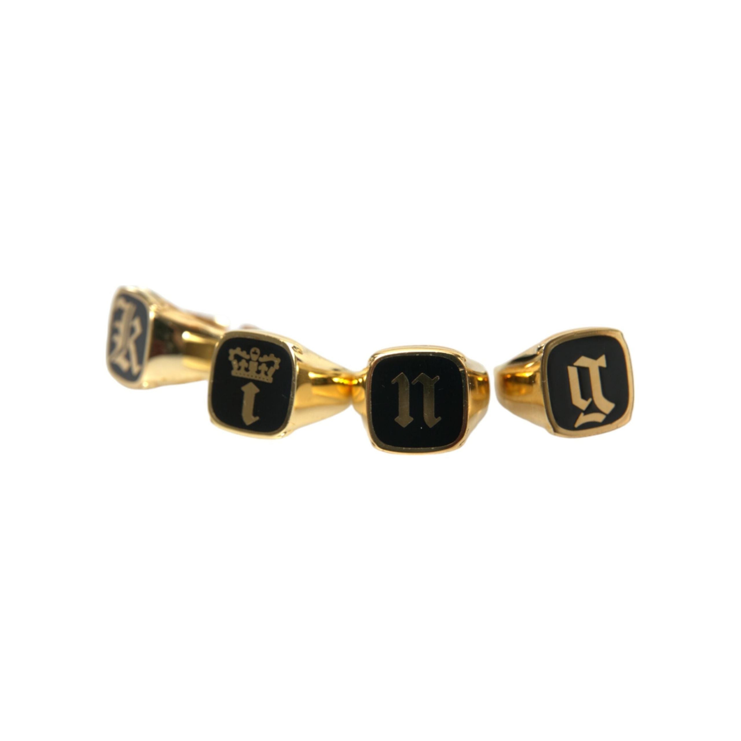 Dolce & Gabbana Gold Brass KING Enamel Set of 4 Ring