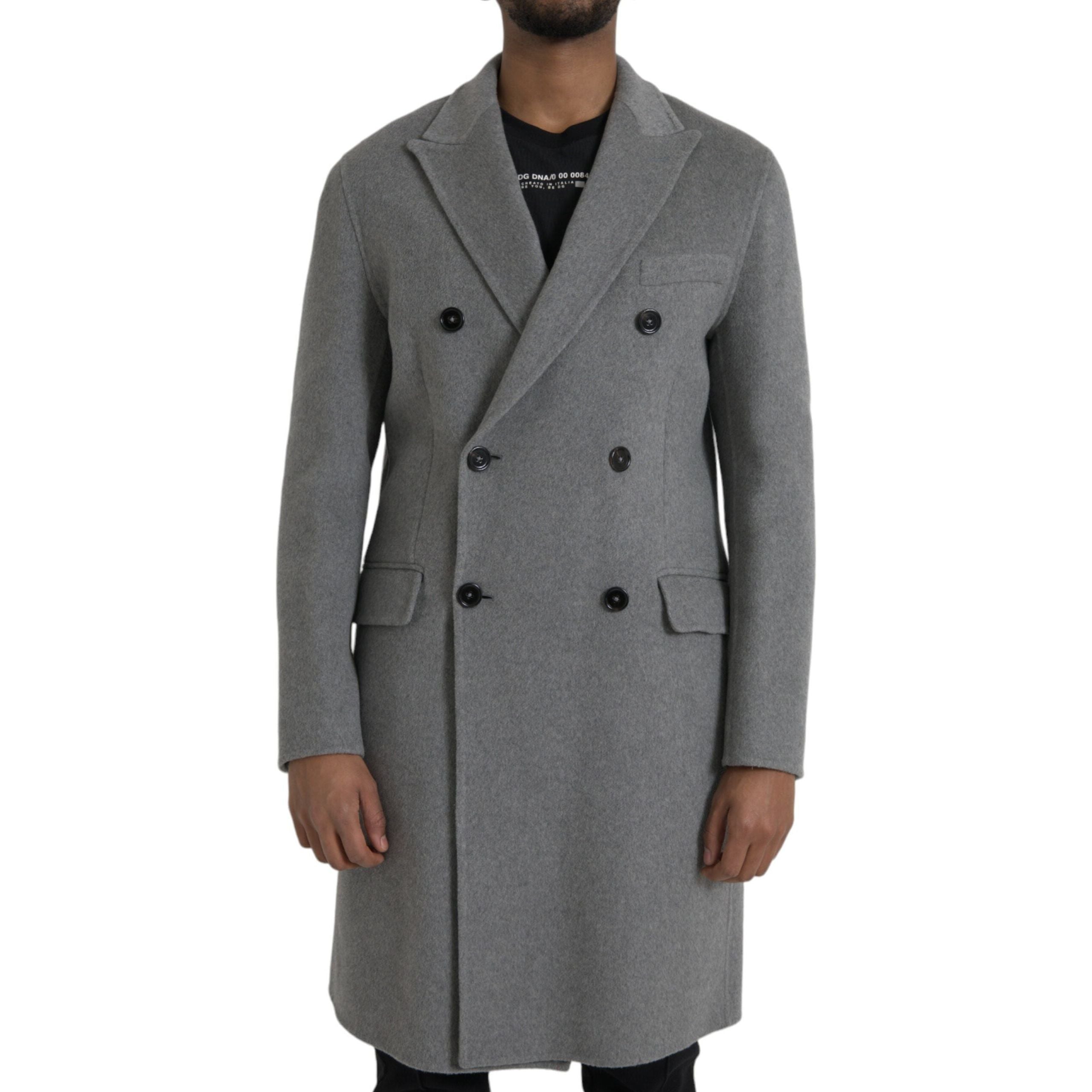 Dolce & Gabbana Gray Cashmere Double Trench Coat Jacket