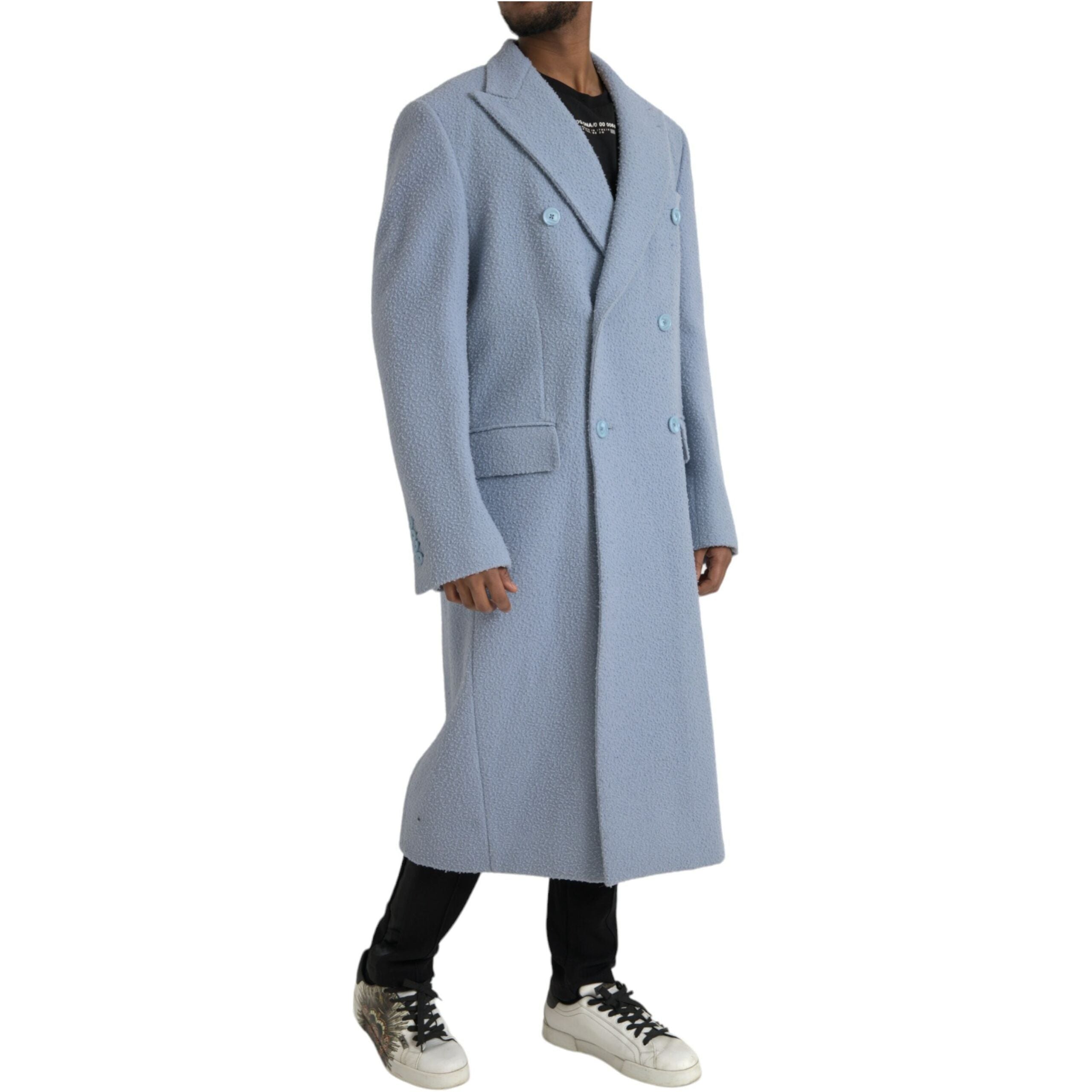 Dolce & Gabbana Blue Cashmere Double Breasted Trench Coat