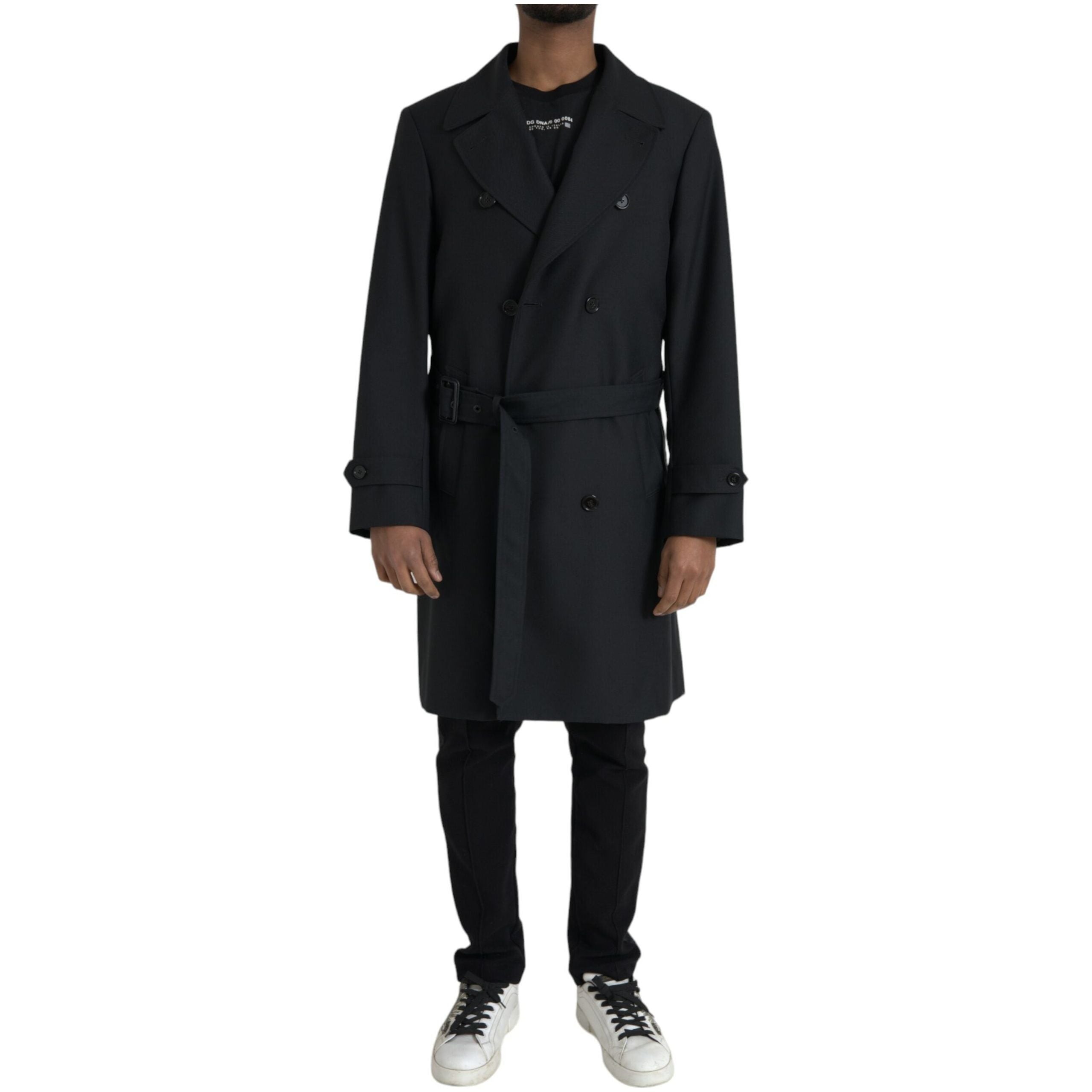 Dolce & Gabbana Black Wool Double Breasted Trench Coat