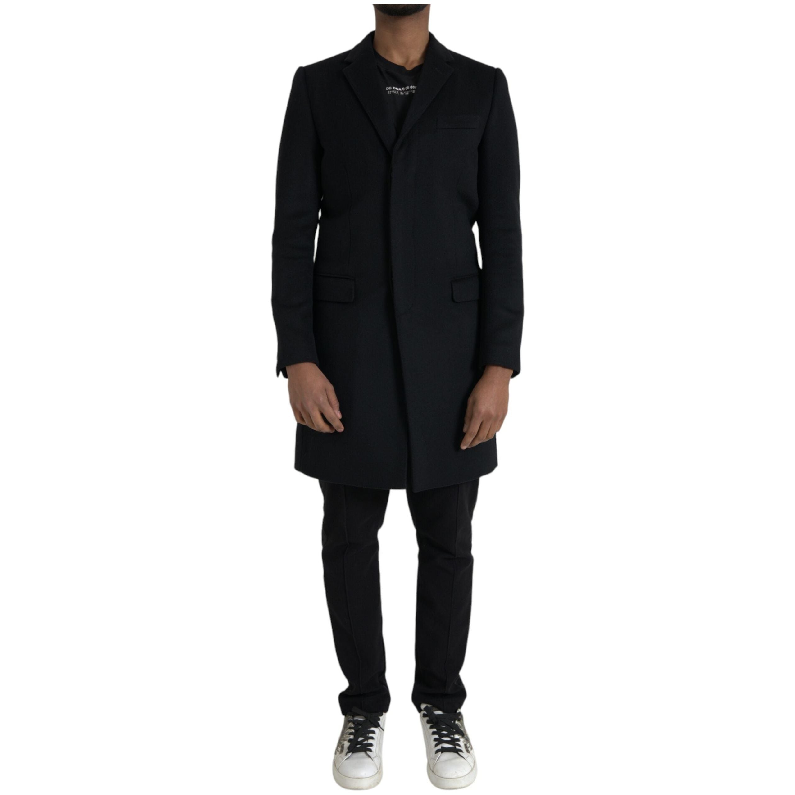 Dolce & Gabbana Black Virgin Wool Trench Coat Jacket