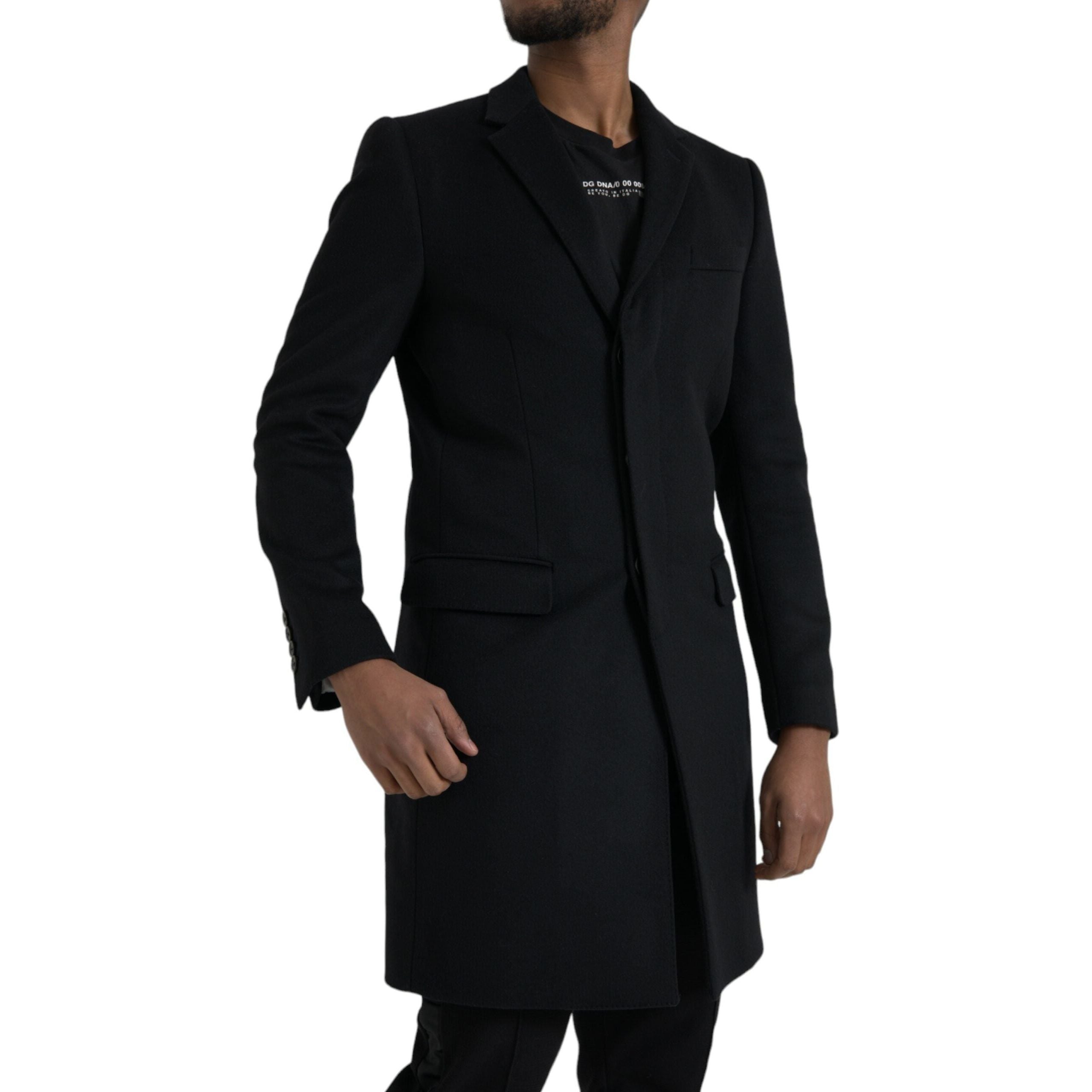 Dolce & Gabbana Black Virgin Wool Trench Coat Jacket