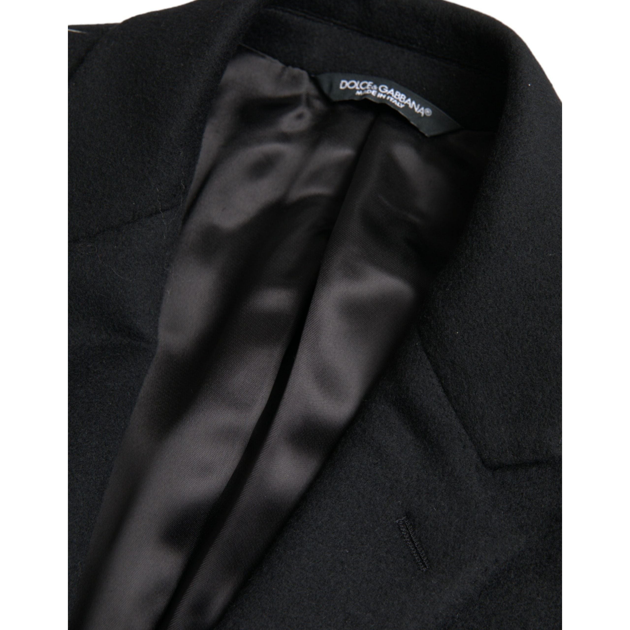 Dolce & Gabbana Black Virgin Wool Trench Coat Jacket