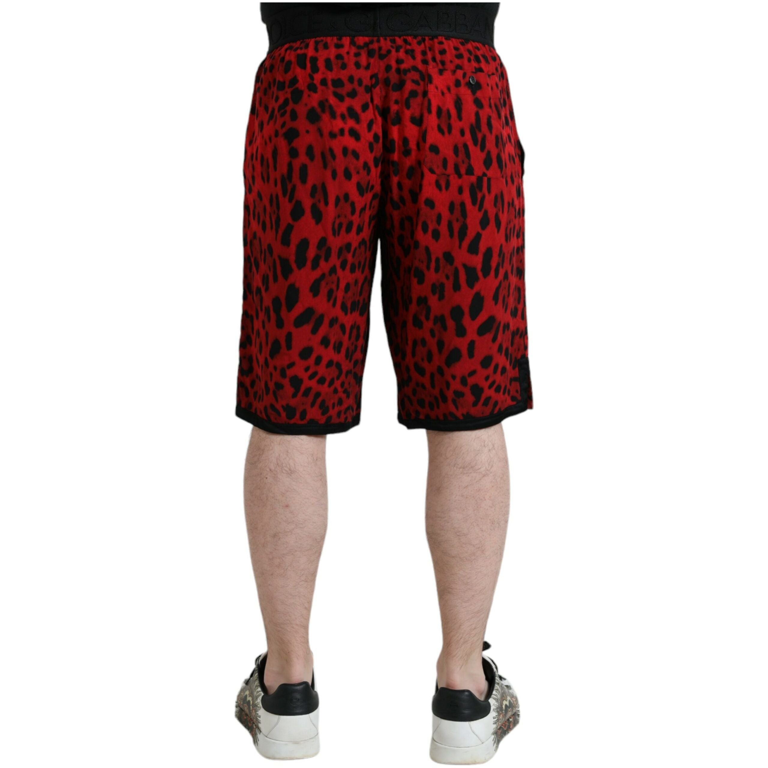 Dolce & Gabbana Red Leopard Print Viscose Bermuda Shorts