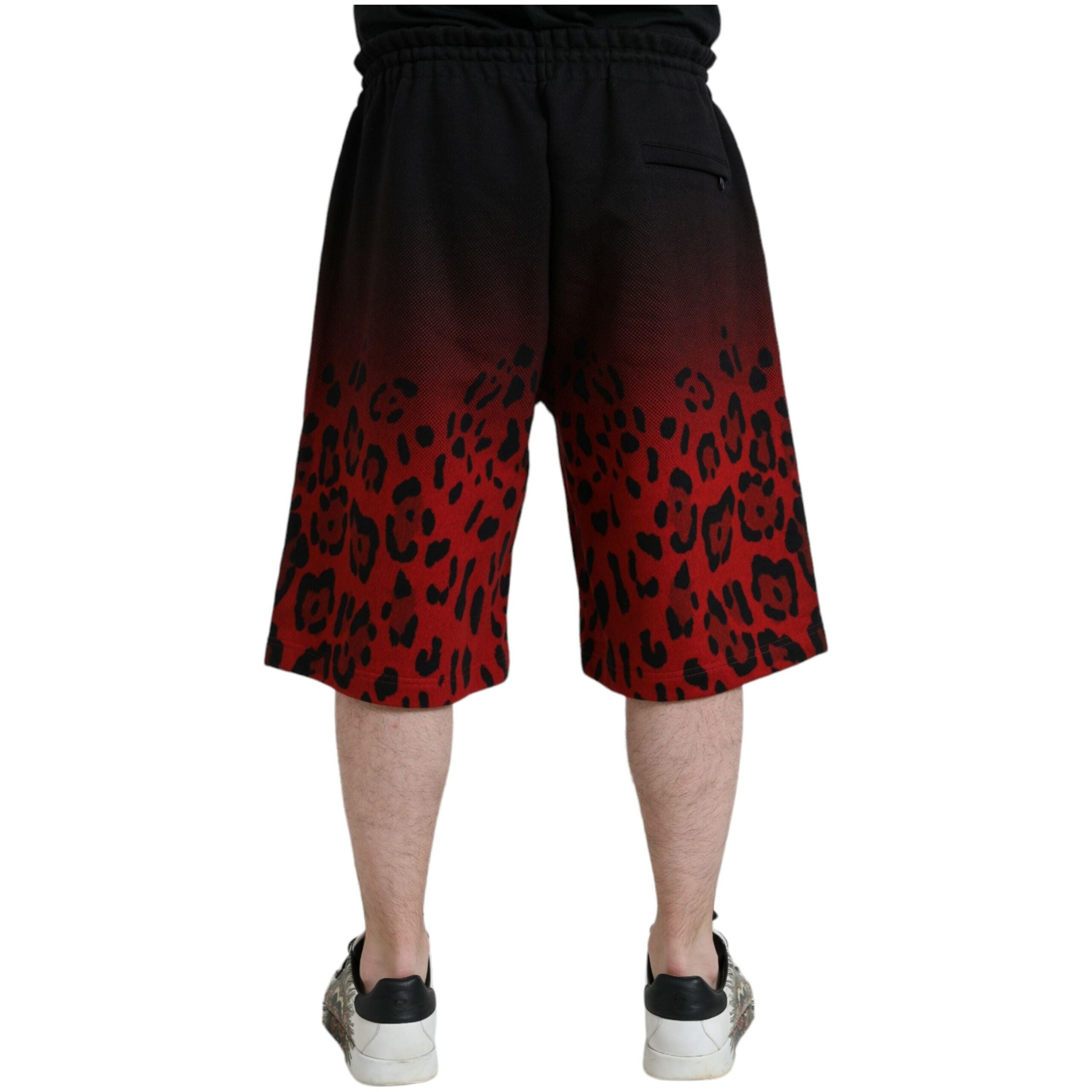 Dolce & Gabbana Red Leopard Print Cotton Bermuda Shorts