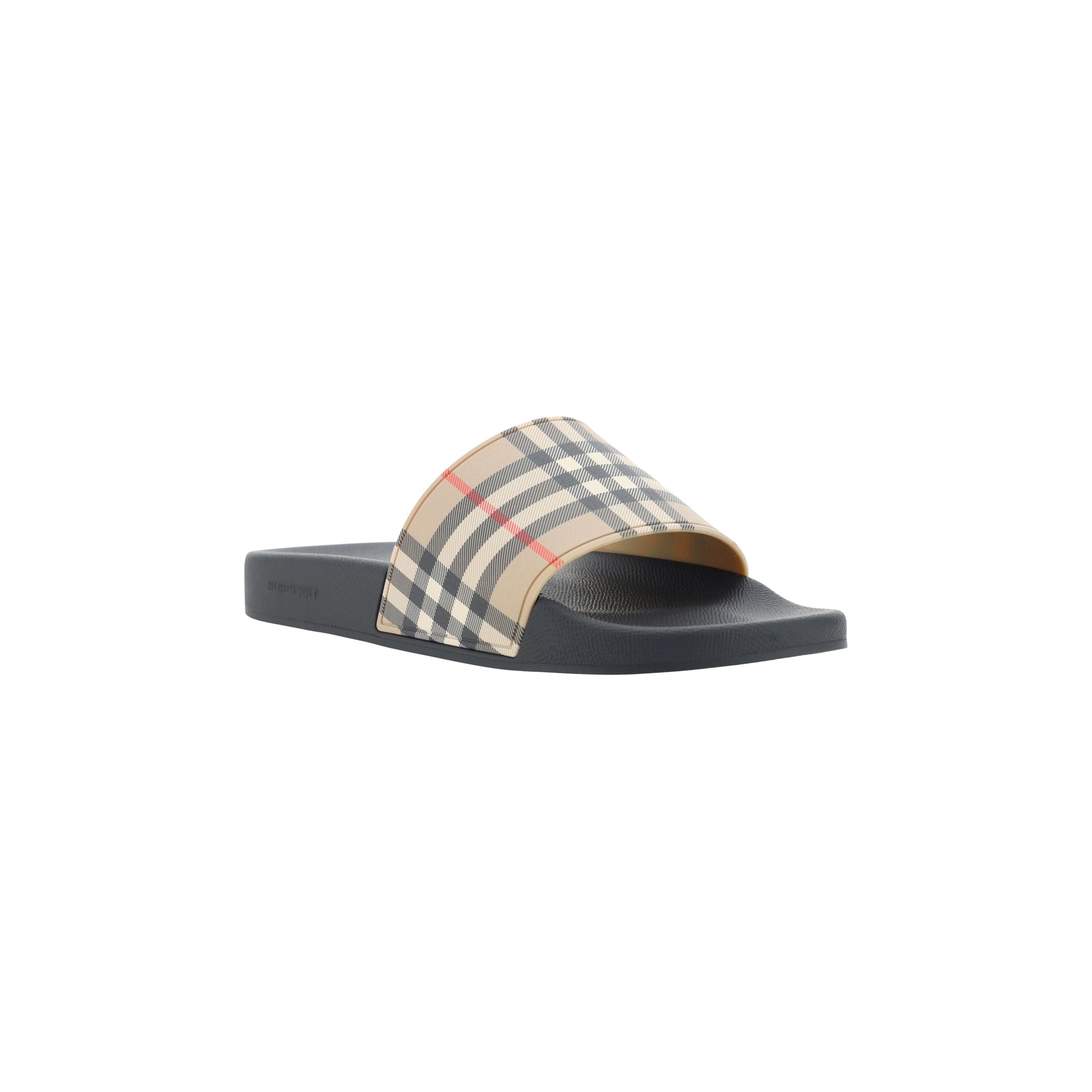 Burberry Brown Rubber Slides Sandals with Iconic Design