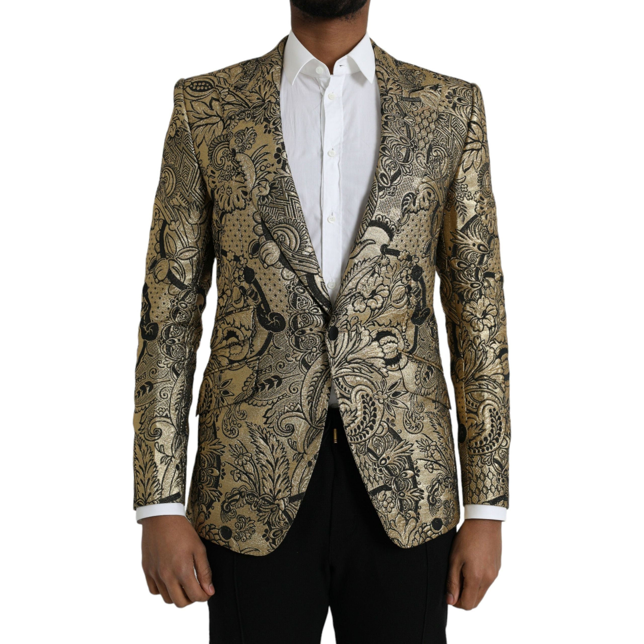 Dolce & Gabbana Gold Jacquard Coat Blazer