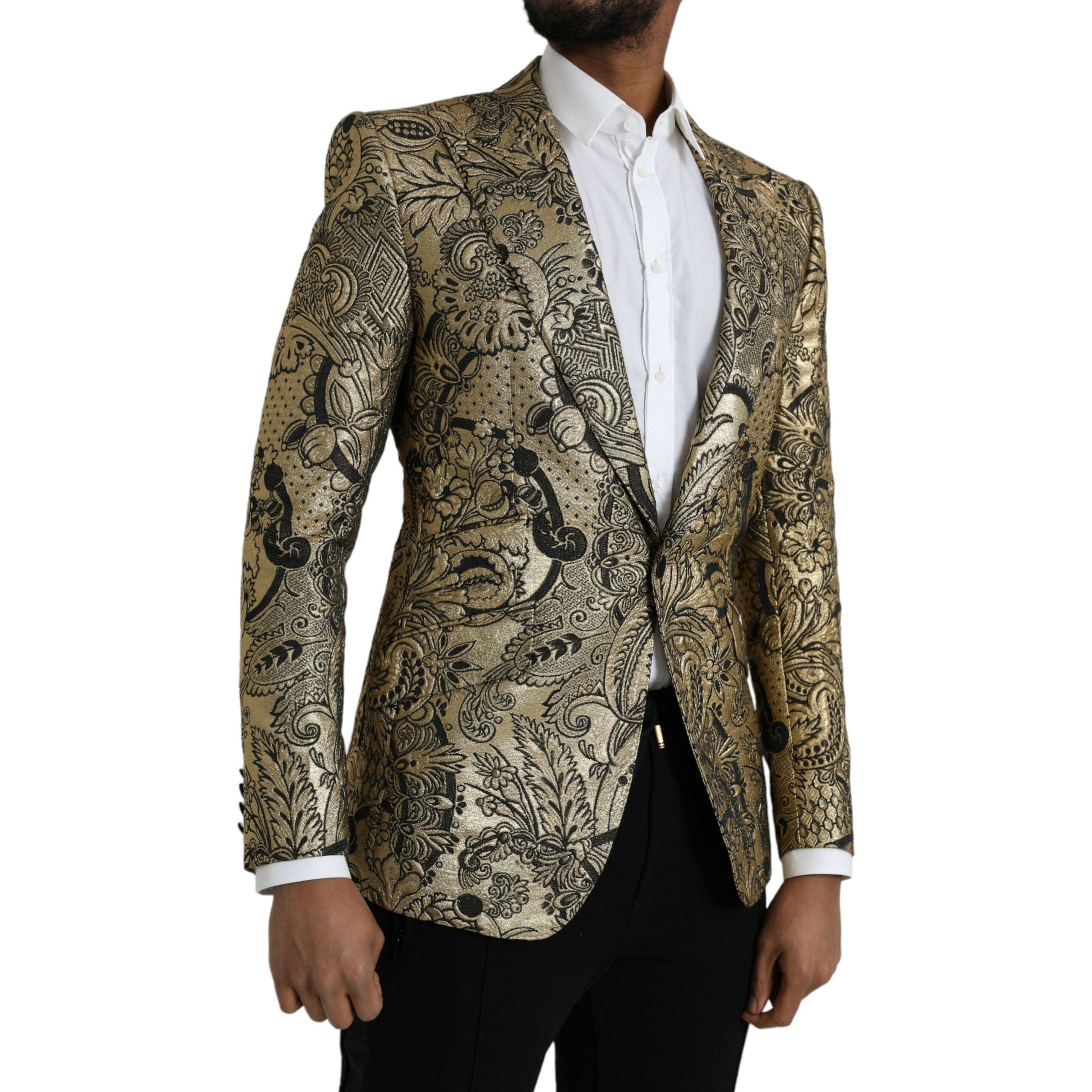 Dolce & Gabbana Gold Jacquard Coat Blazer