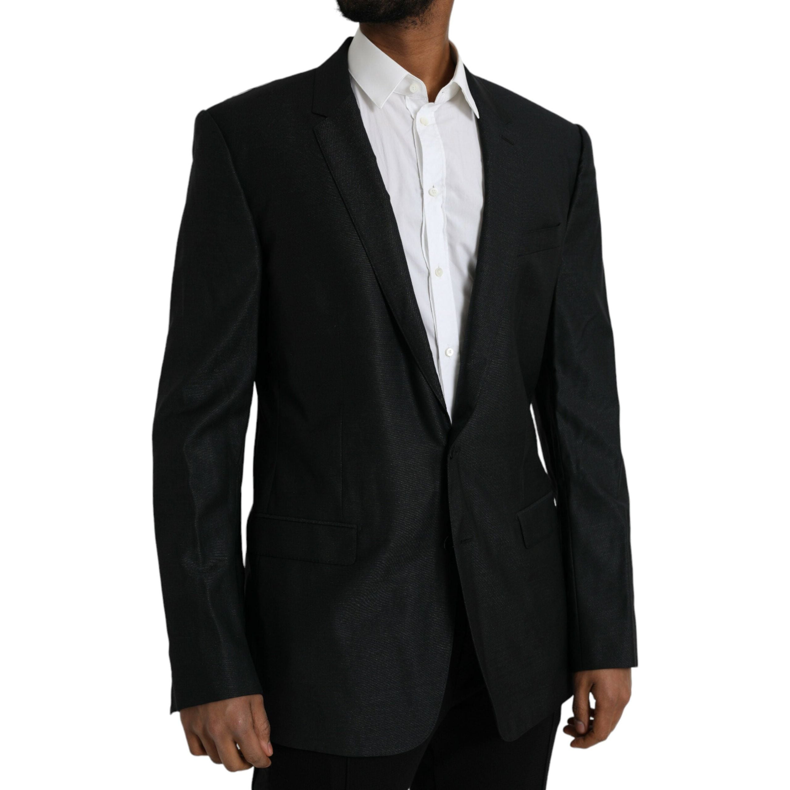 Dolce & Gabbana Black Wool Notch Single Breasted Coat Blazer
