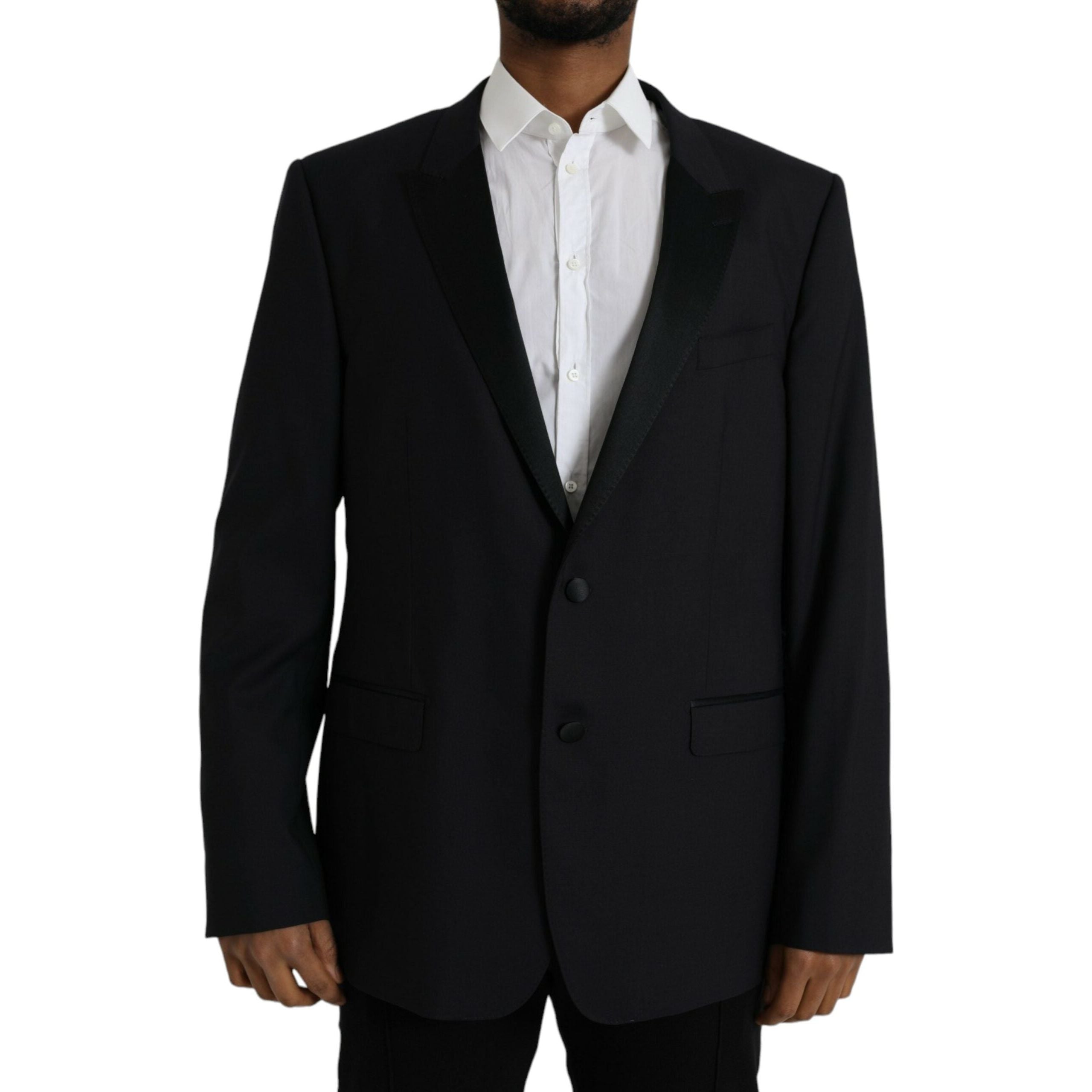 Dolce & Gabbana Blue Wool Silk Single Breasted Coat Blazer