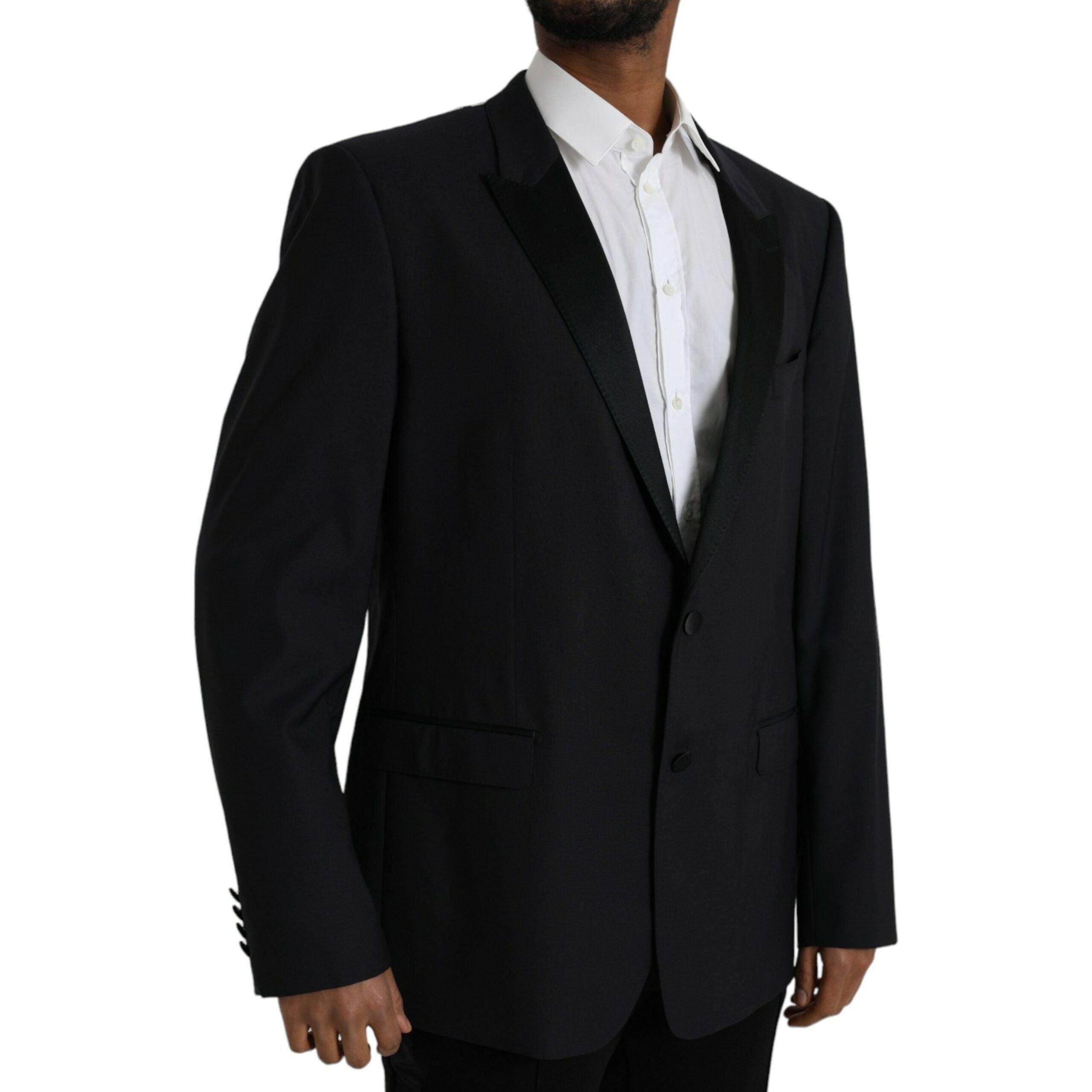 Dolce & Gabbana Blue Wool Silk Single Breasted Coat Blazer