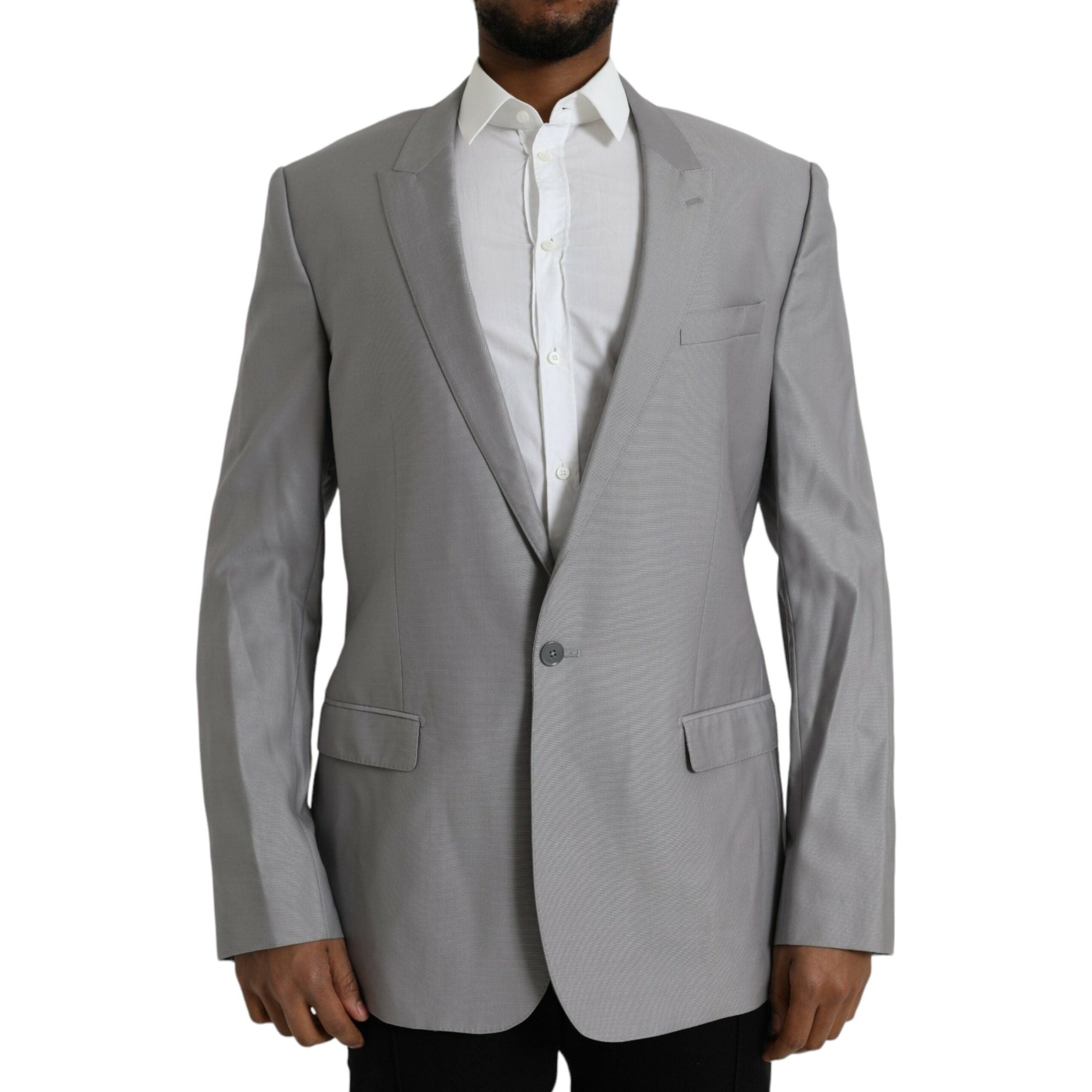 Dolce & Gabbana Gray Wool Peak Single Breasted Coat Blazer