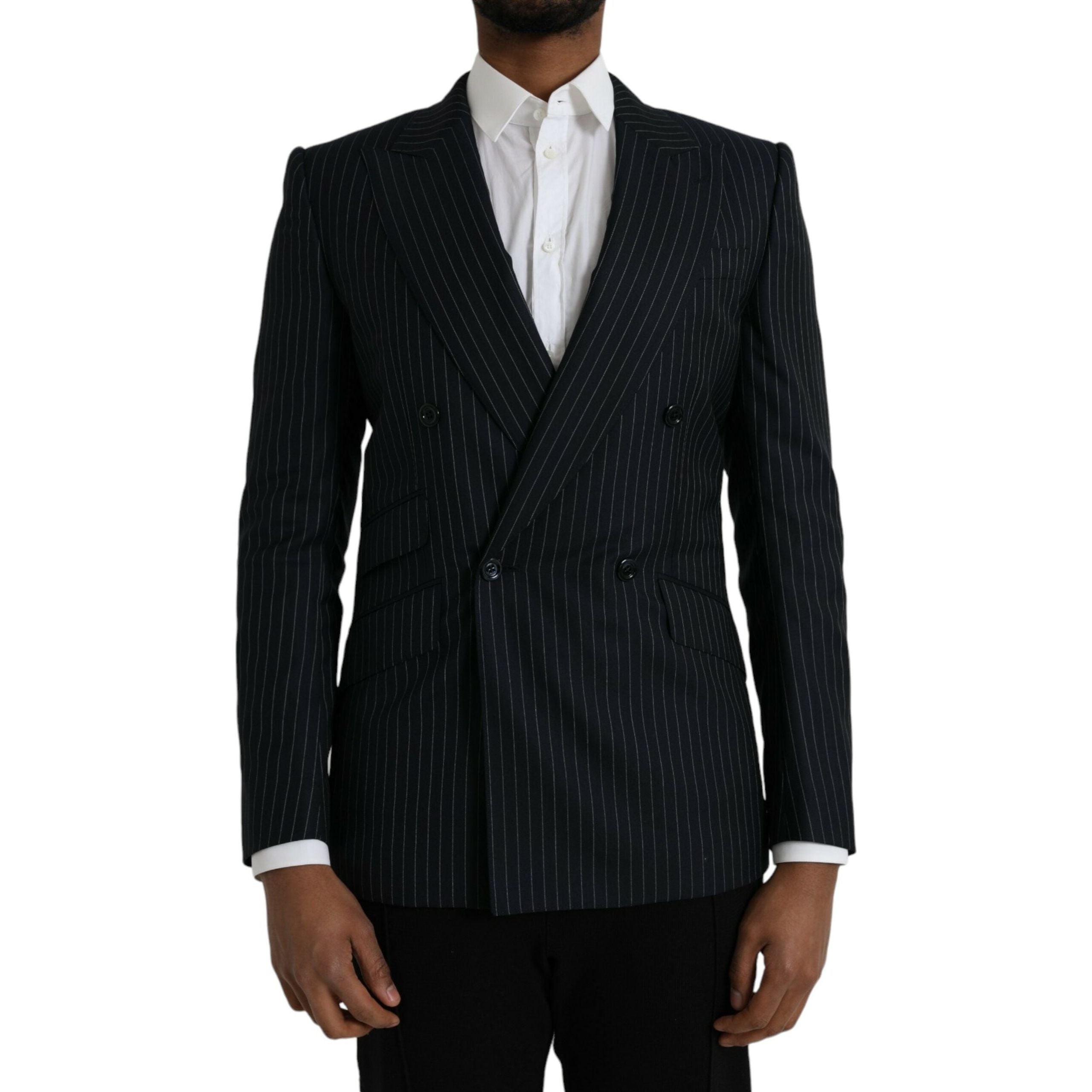 Dolce & Gabbana Black Wool Blend Double Breasted Coat Blazer