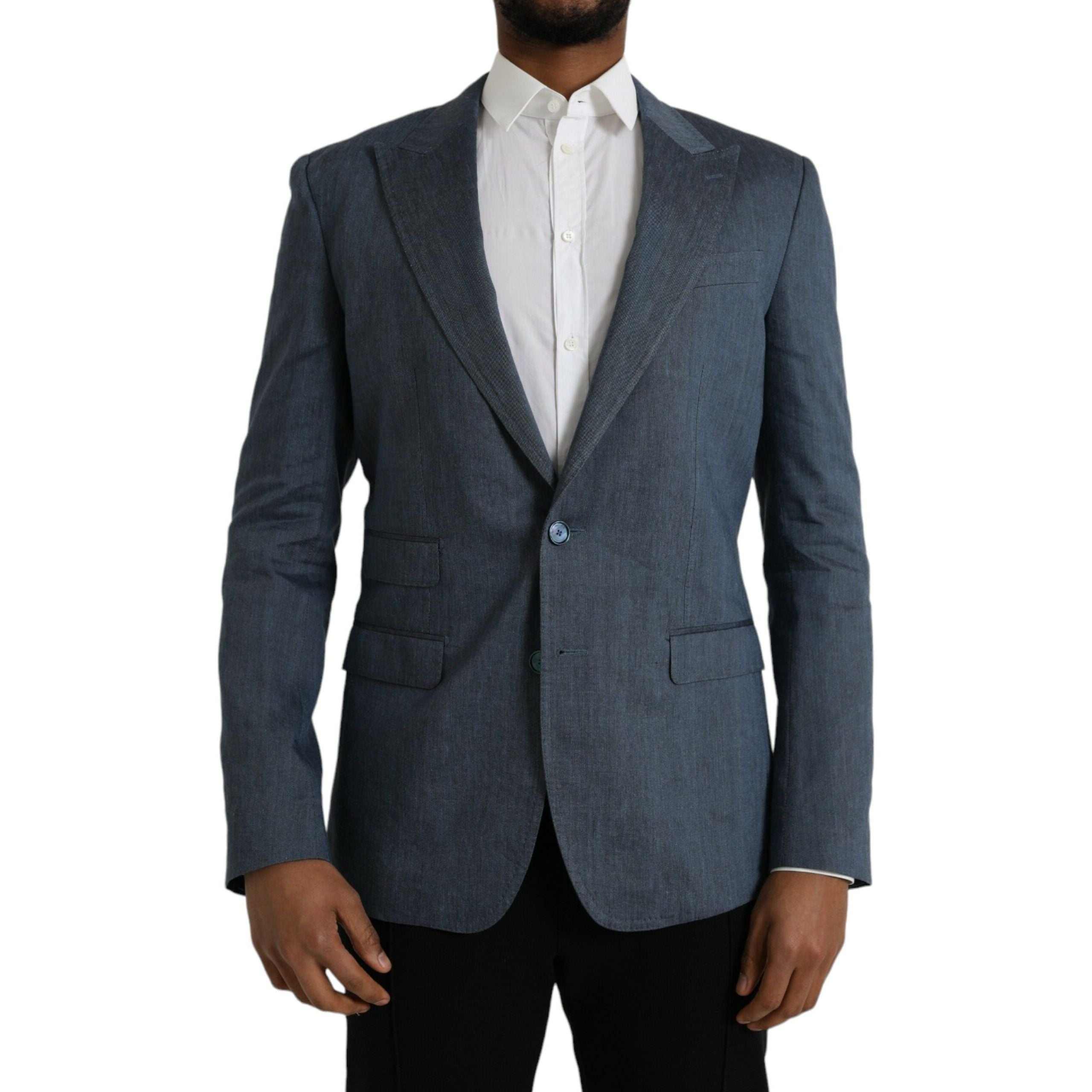 Dolce & Gabbana Blue Linen NAPOLI Single Breasted Blazer