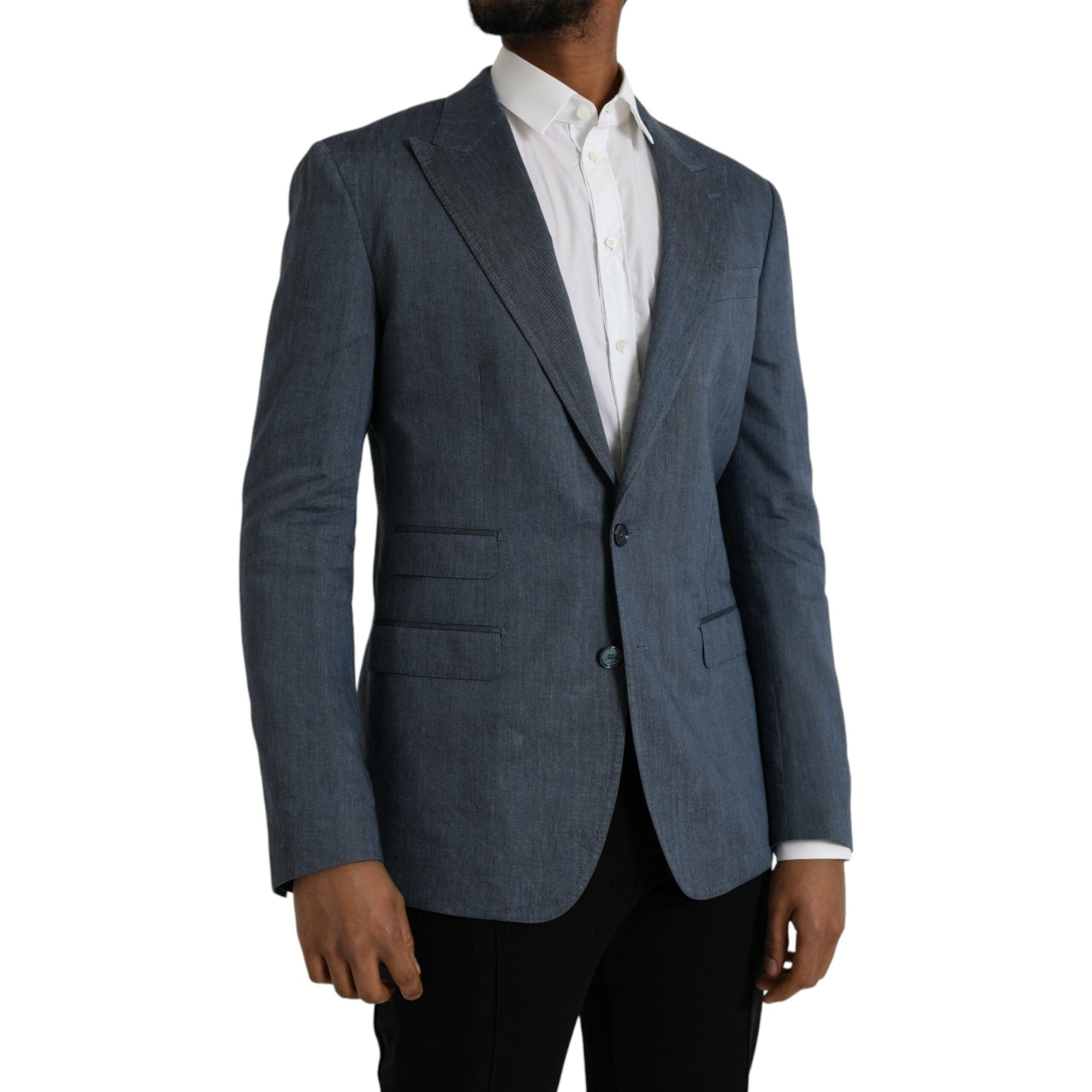 Dolce & Gabbana Blue Linen NAPOLI Single Breasted Blazer