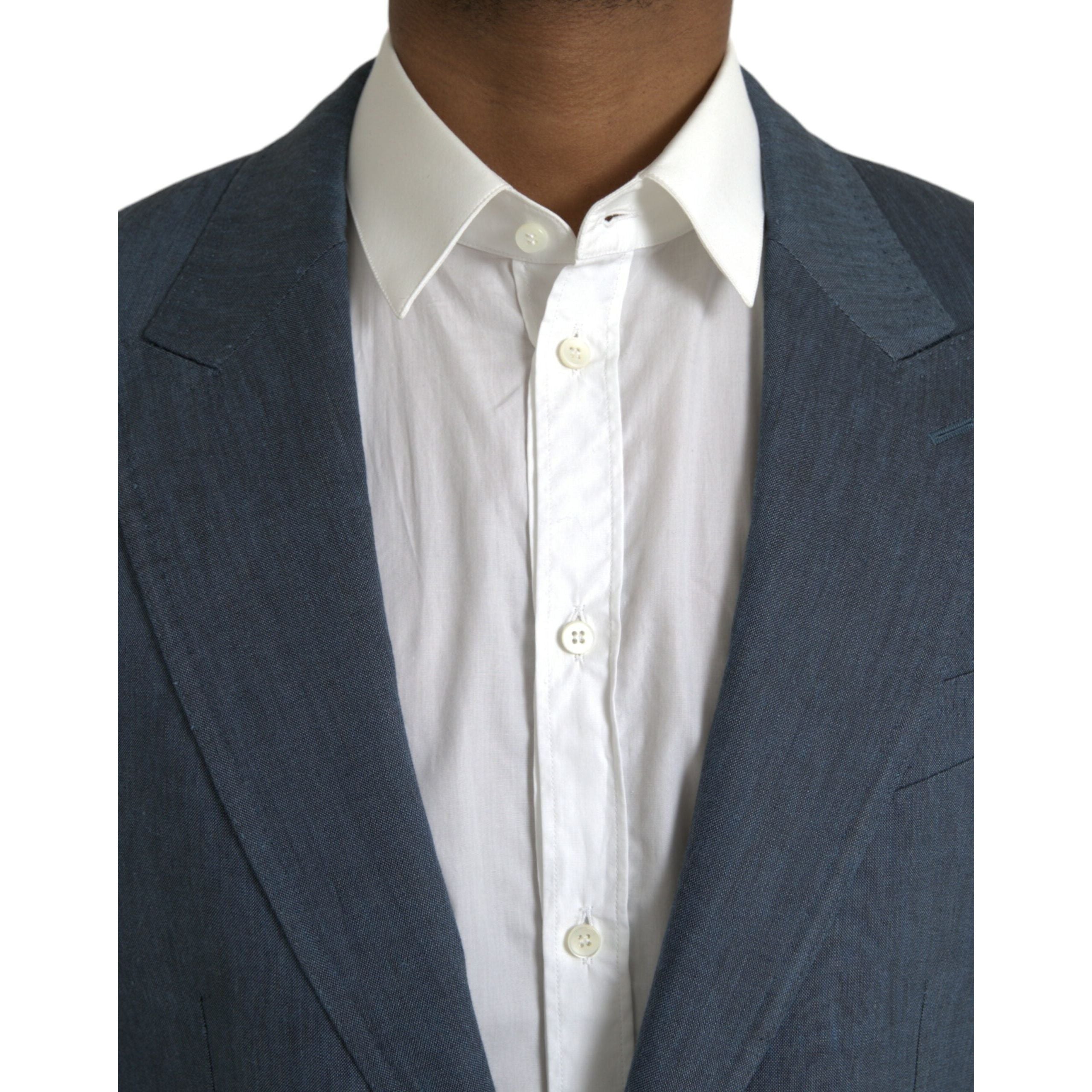 Dolce & Gabbana Blue Linen NAPOLI Single Breasted Blazer