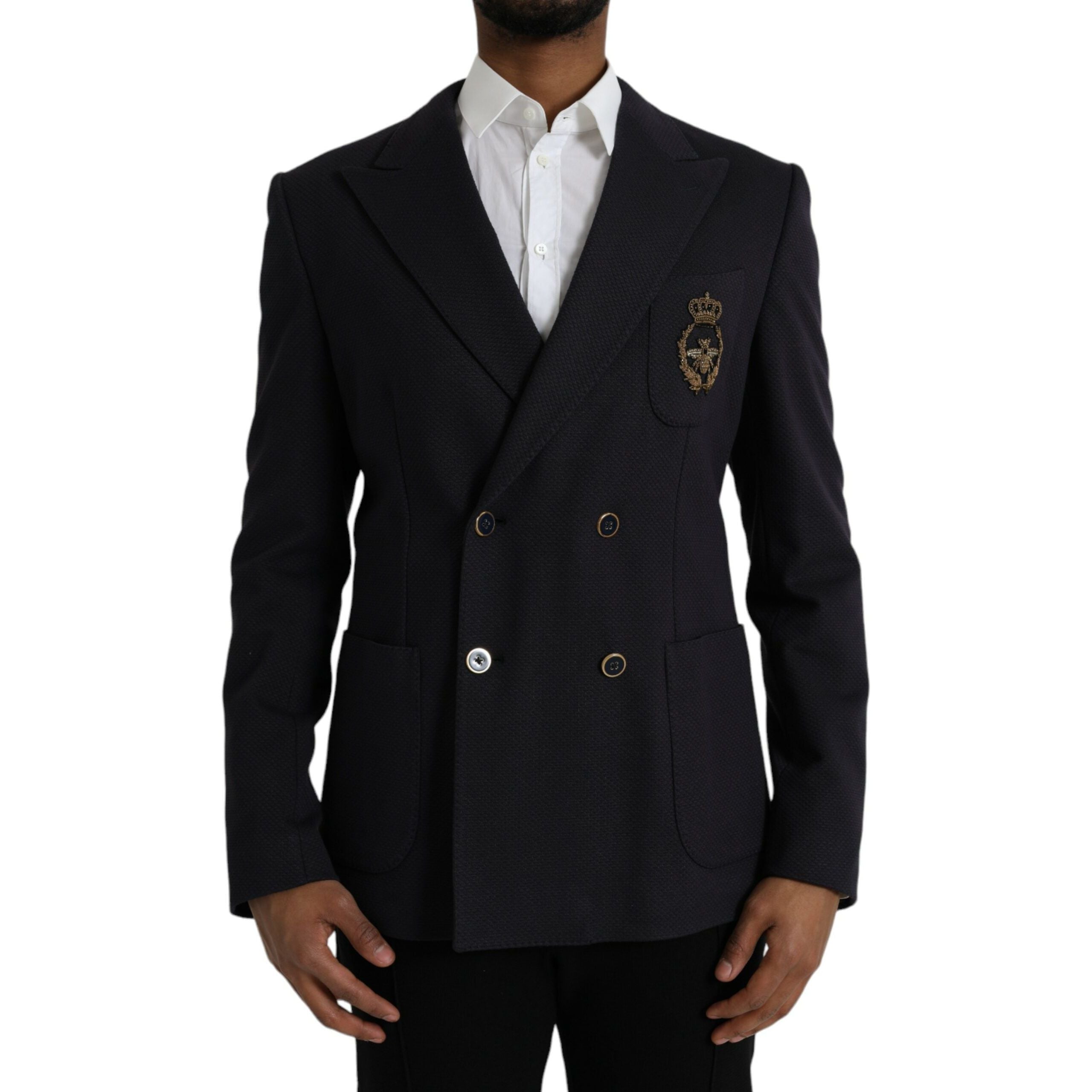 Dolce & Gabbana Dark Blue Wool Double Breasted Blazer