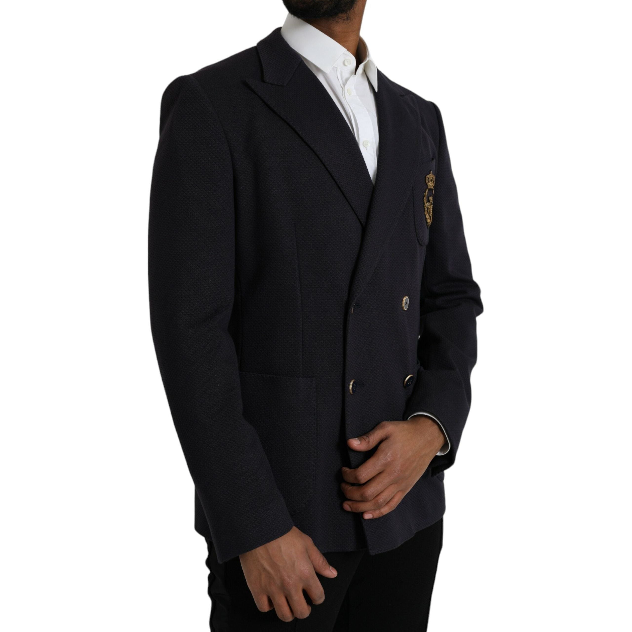 Dolce & Gabbana Dark Blue Wool Double Breasted Blazer