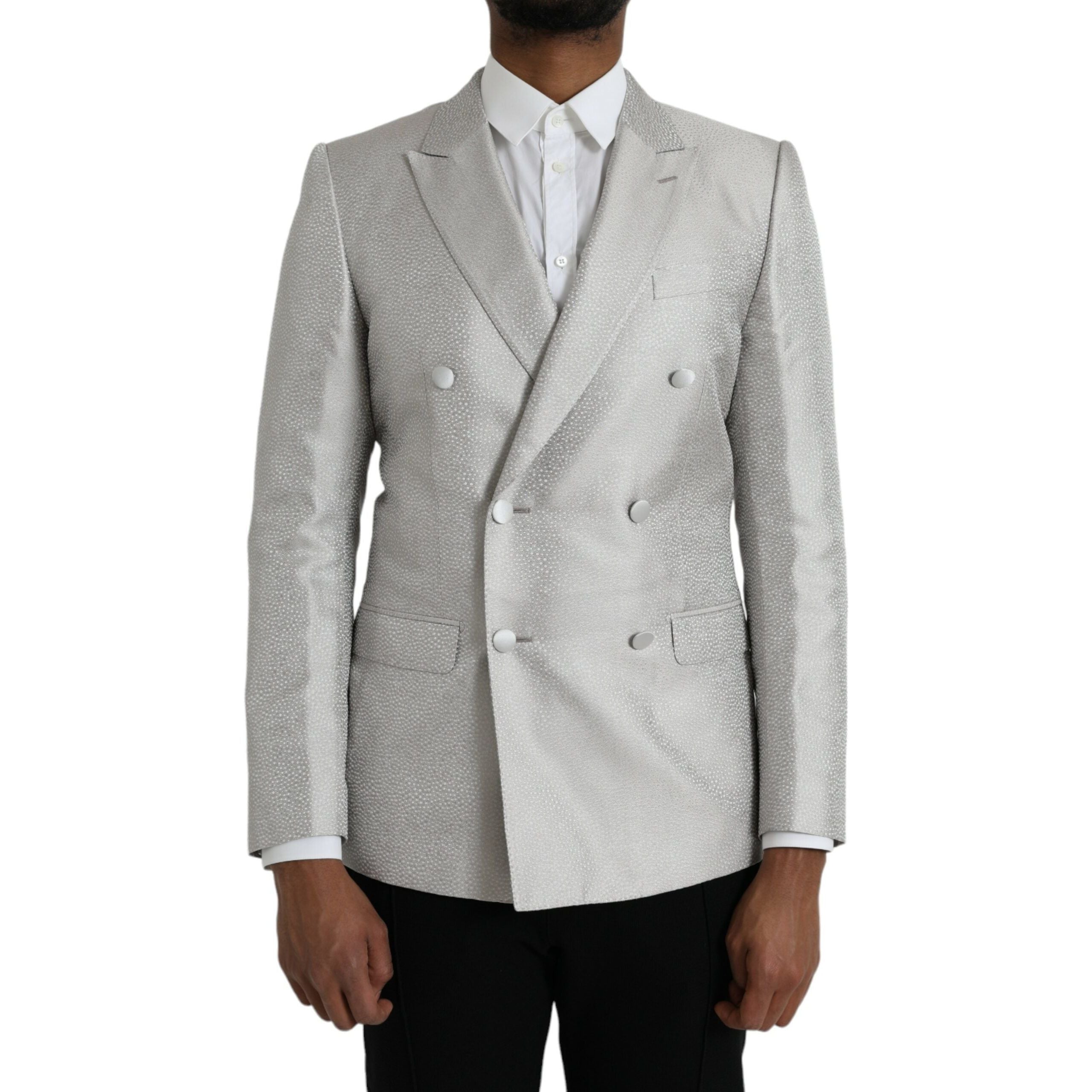 Dolce & Gabbana Off White Silk Double Breasted Coat Blazer