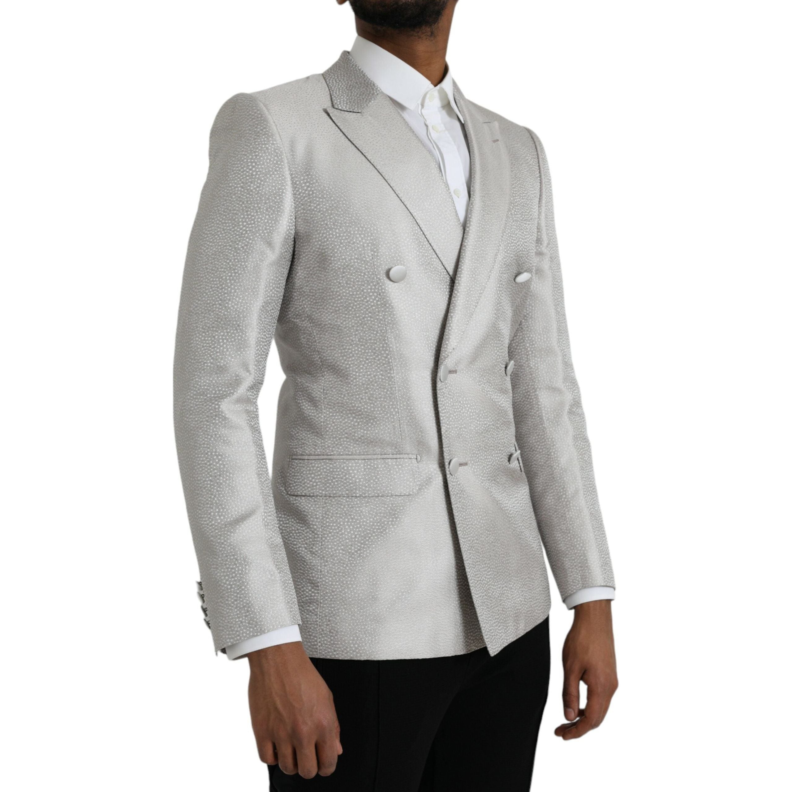 Dolce & Gabbana Off White Silk Double Breasted Coat Blazer