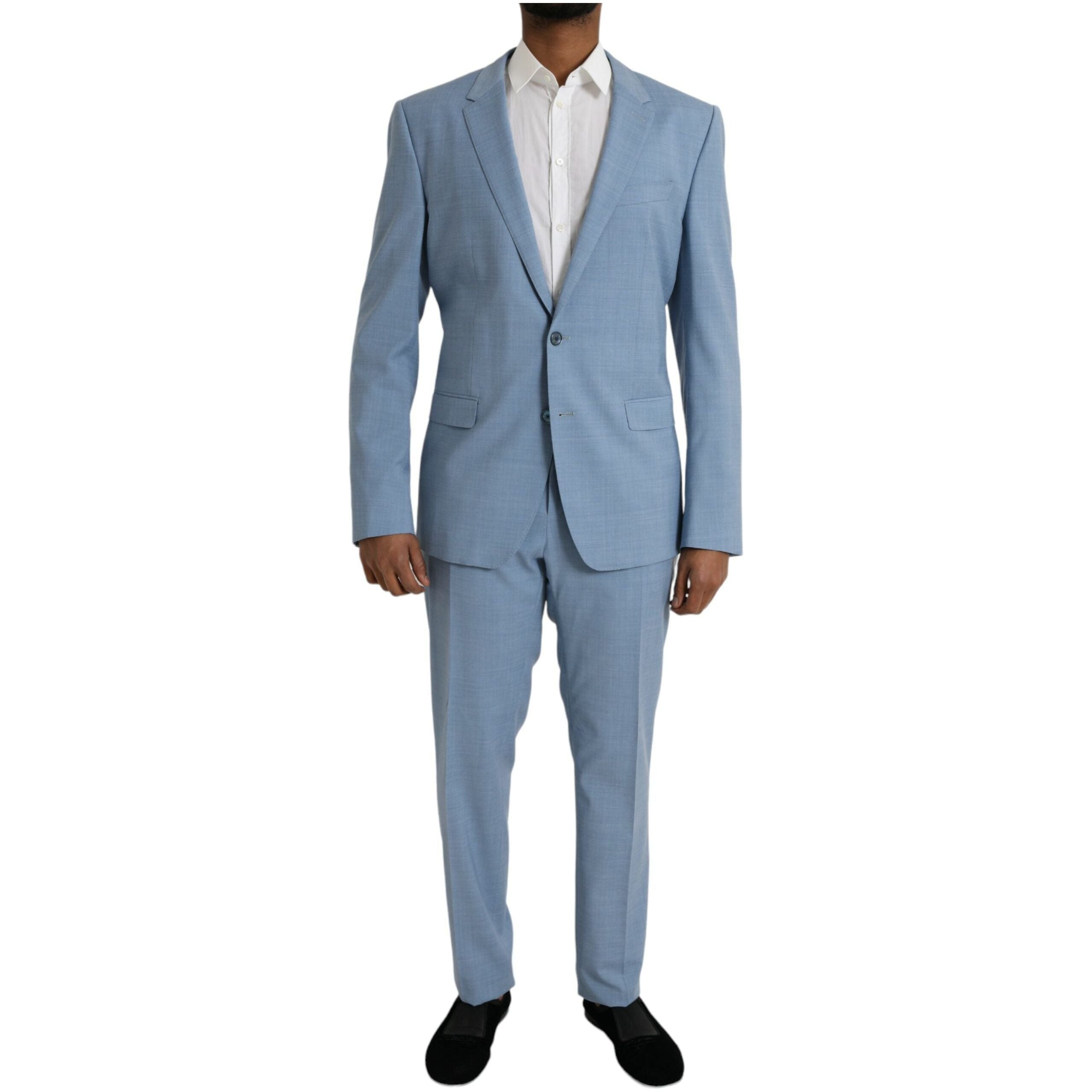 Dolce & Gabbana Light Blue Wool Formal 2 Piece Suit