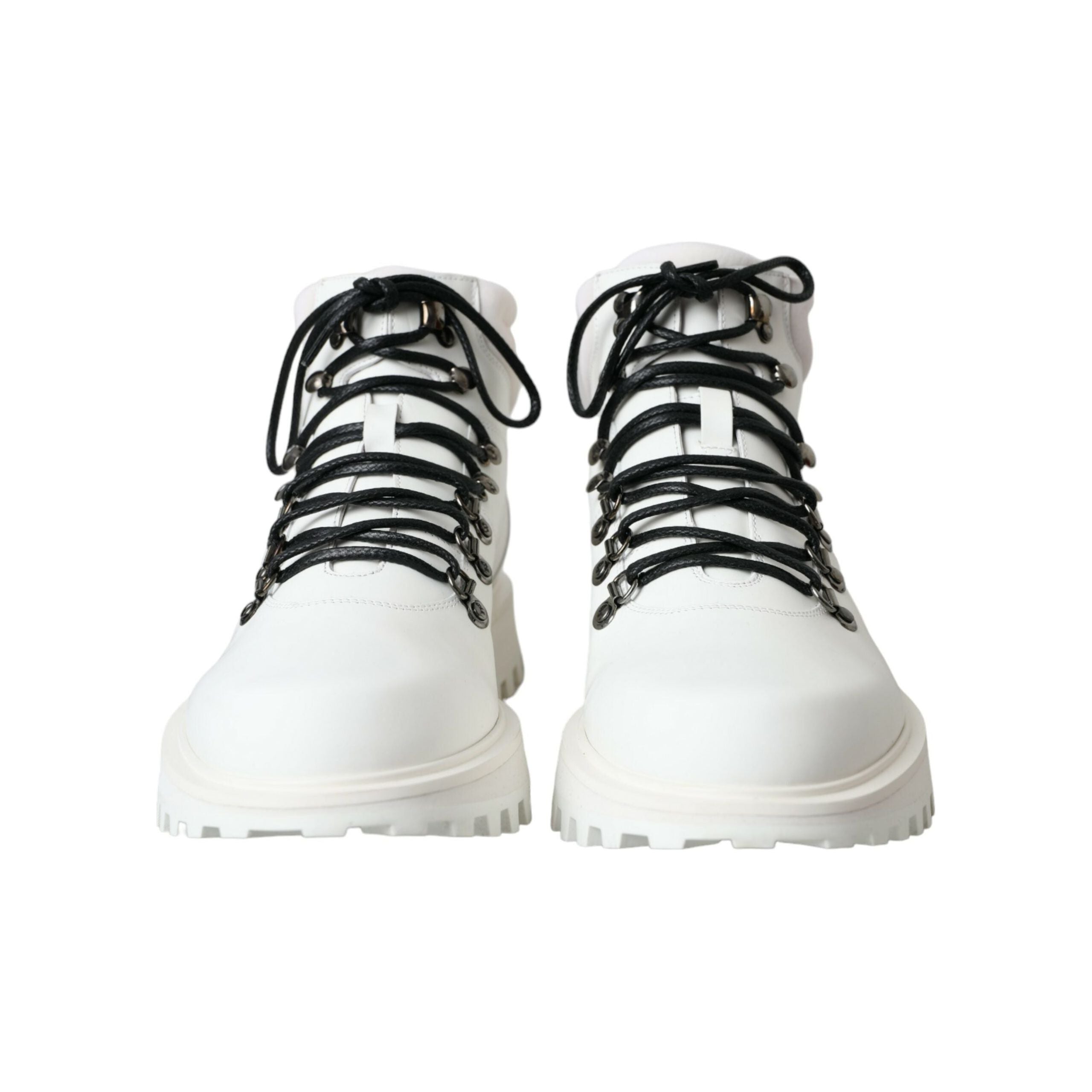 Dolce & Gabbana White Calfskin Leather Trekking Ankle Boots
