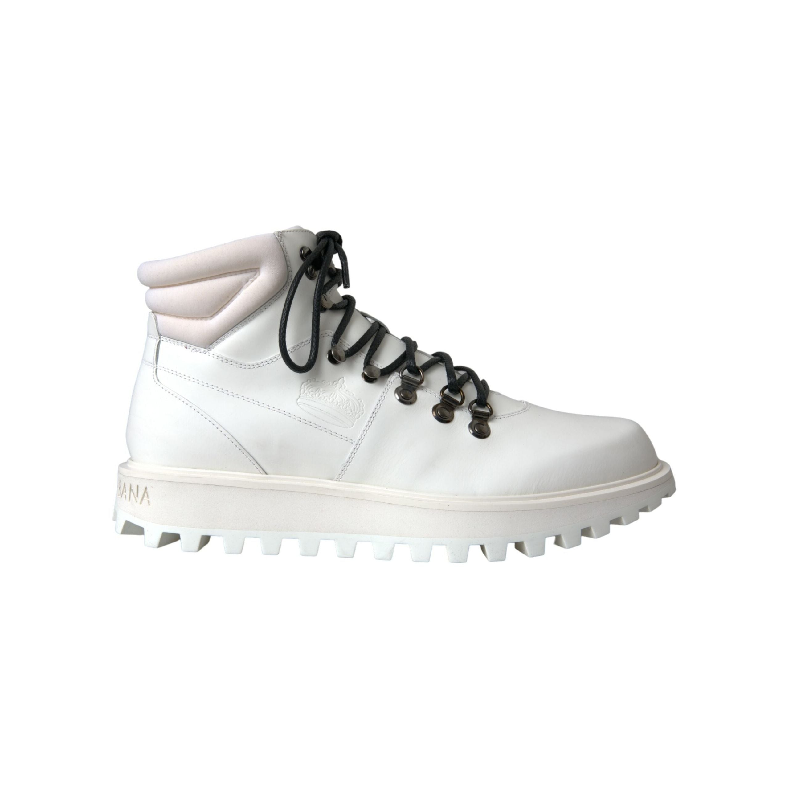 Dolce & Gabbana White Calfskin Leather Trekking Ankle Boots